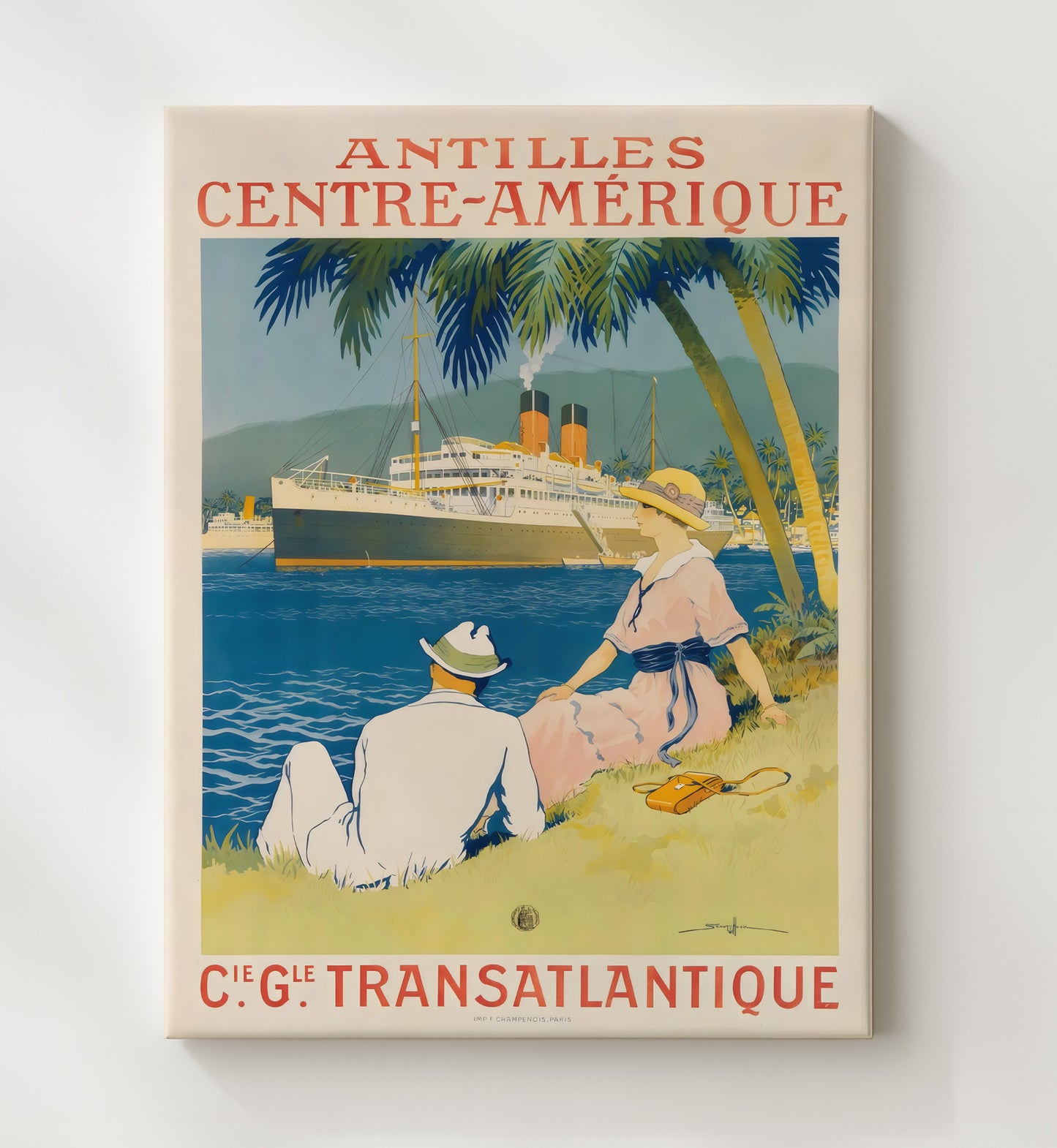 Antilles Transatlantique Vintage Travel Print 20x24 Canvas travel wall art print