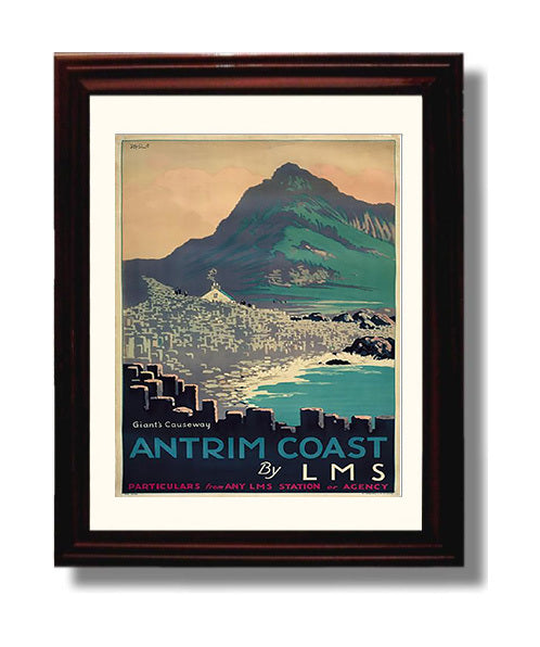 Antrim Coast Giants Causeway Vintage Travel Print 8x10 Beveled Frame travel wall art print