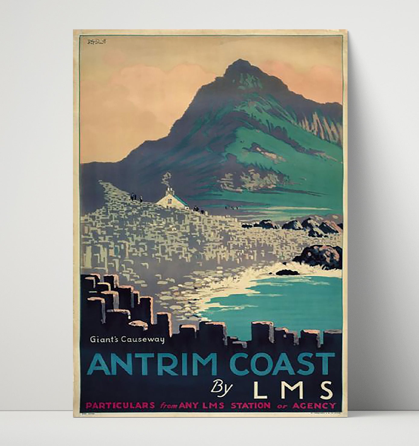 Antrim Coast Giants Causeway Vintage Travel Print 16x20 Unframed Print travel wall art print