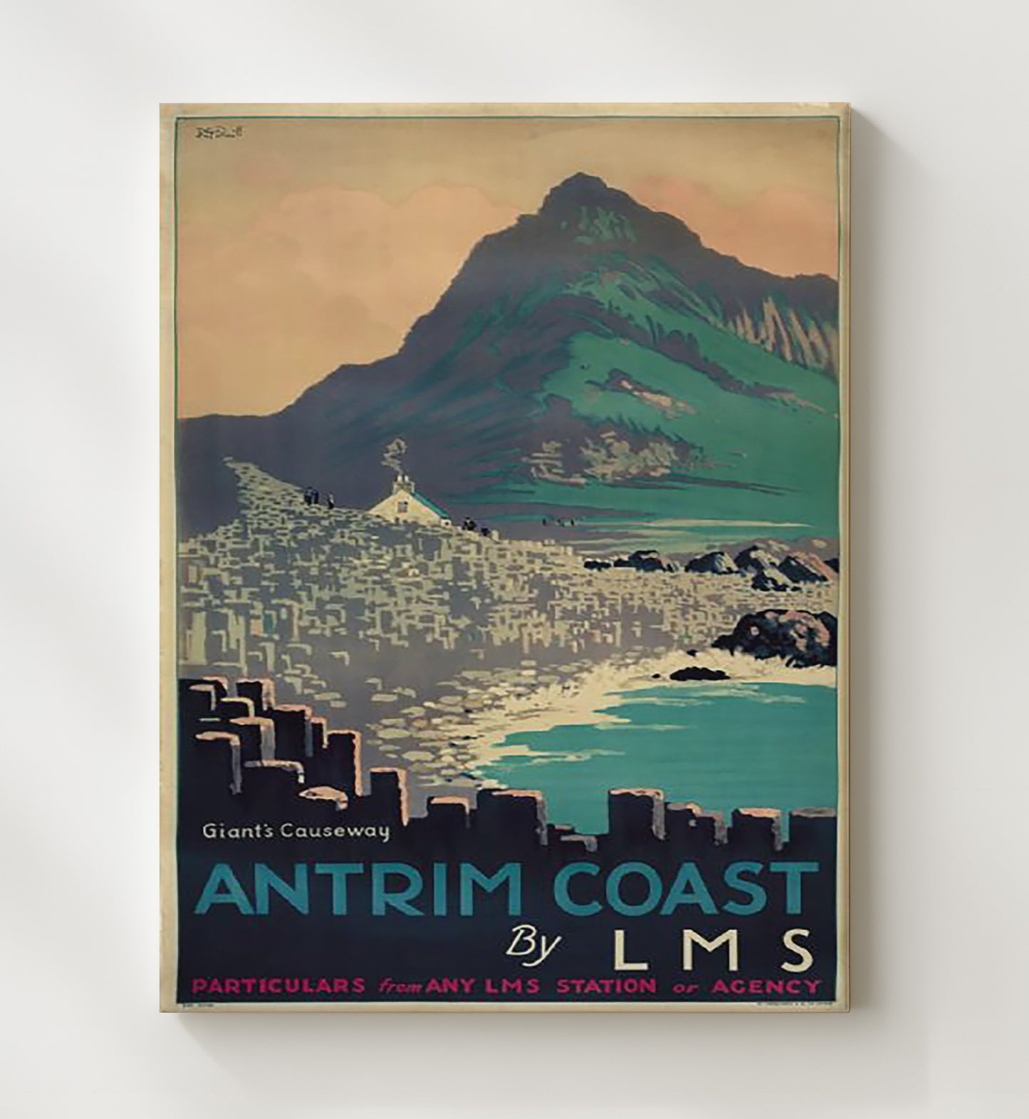 Antrim Coast Giants Causeway Vintage Travel Print 20x24 Canvas travel wall art print