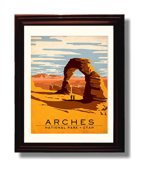 Arches National Park Utah Vintage Travel Print 8x10 Beveled Frame travel wall art print