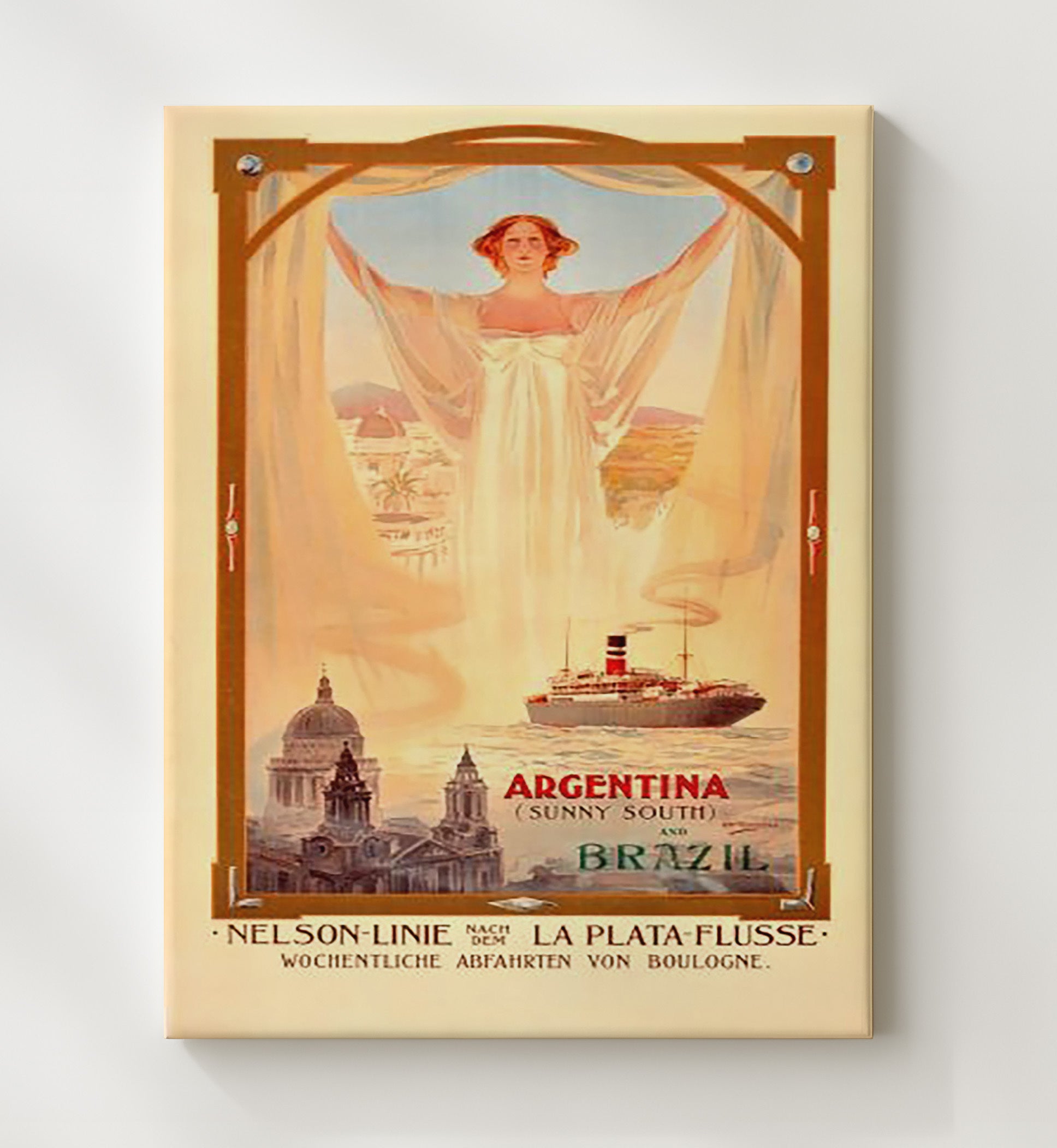Argentina and Brazil Nelson Line Vintage Travel Print 20x24 Canvas travel wall art print