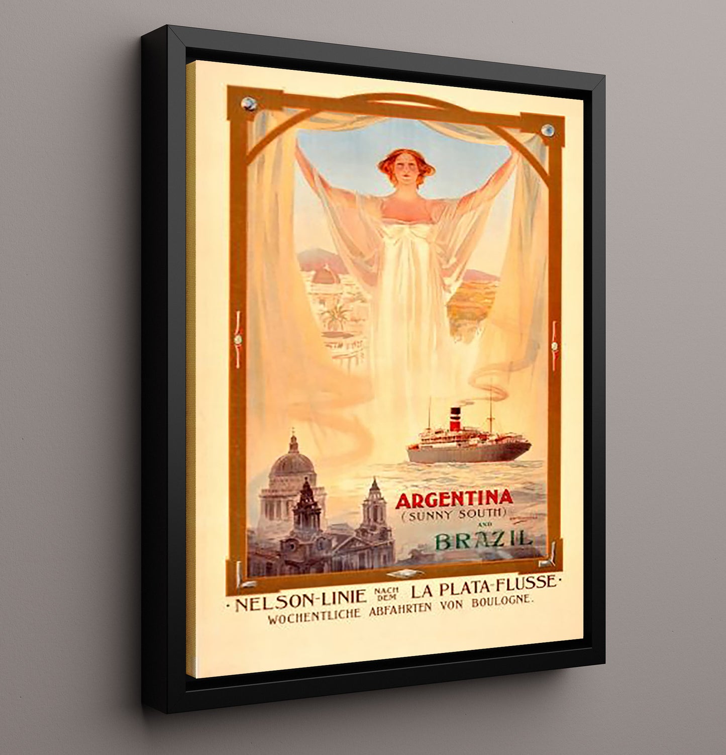 Argentina and Brazil Nelson Line Vintage Travel Print 16x20 Framed Canvas travel wall art print