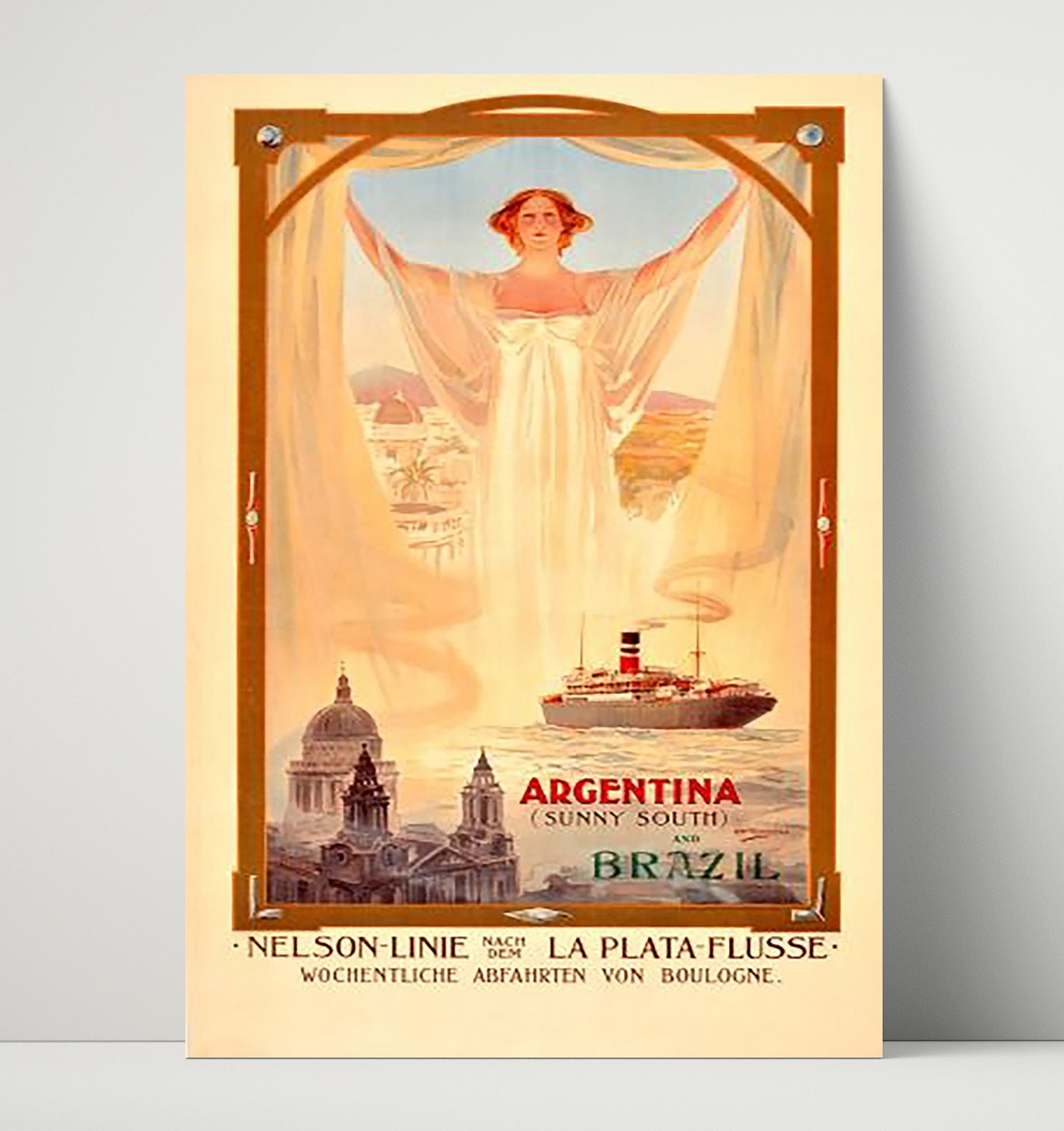 Argentina and Brazil Nelson Line Vintage Travel Print 16x20 Unframed Print travel wall art print