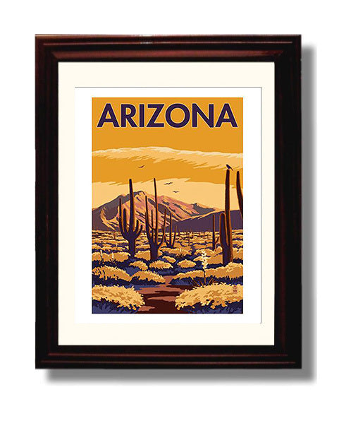 Arizona Desert Landscape Vintage Travel Print 8x10 Beveled Frame travel wall art print
