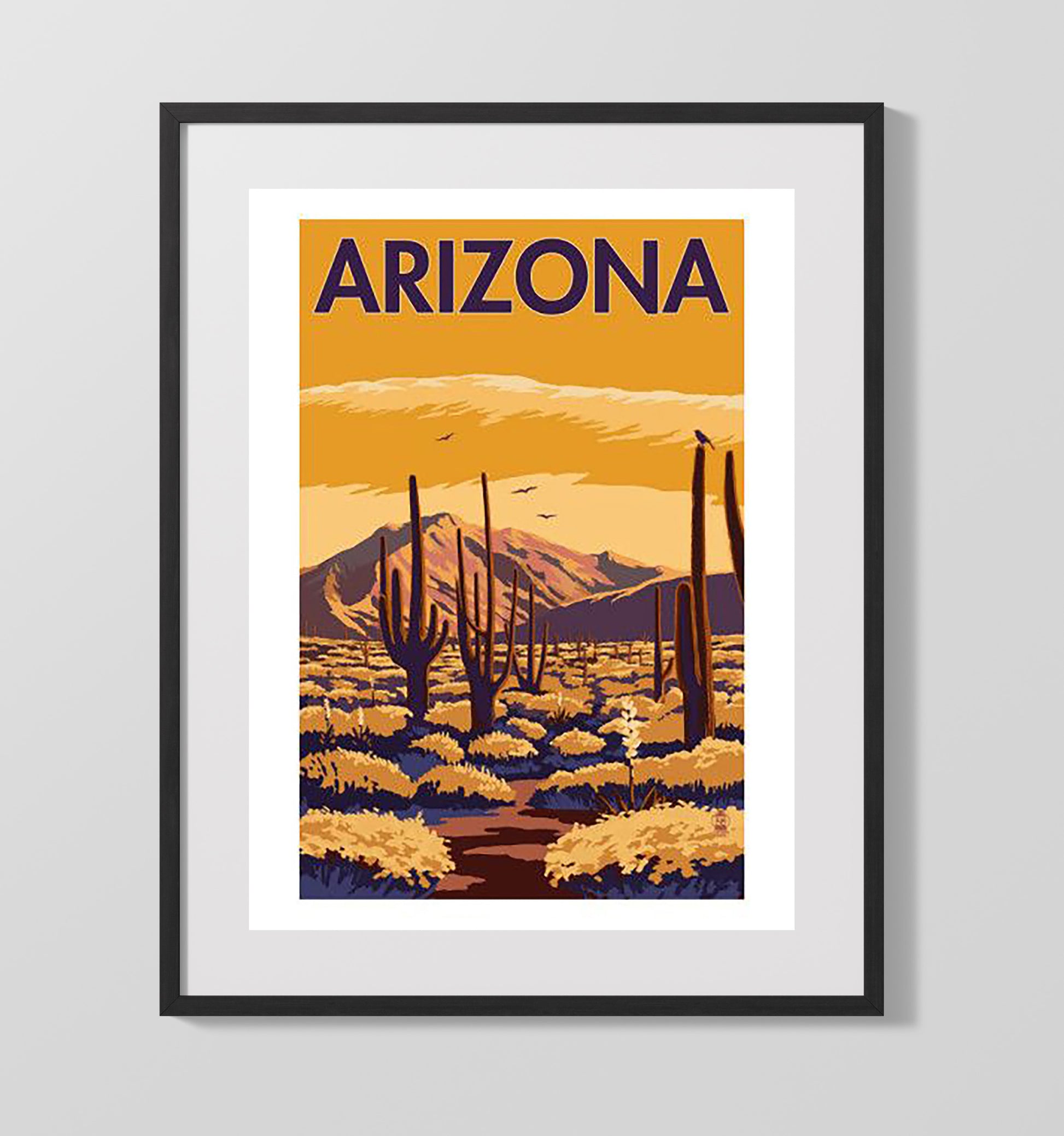 Arizona Desert Landscape Vintage Travel Print 16x20 Gallery Frame travel wall art print