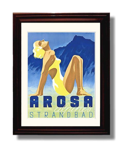 Arosa Strandbad Vintage Travel Print 8x10 Beveled Frame travel wall art print