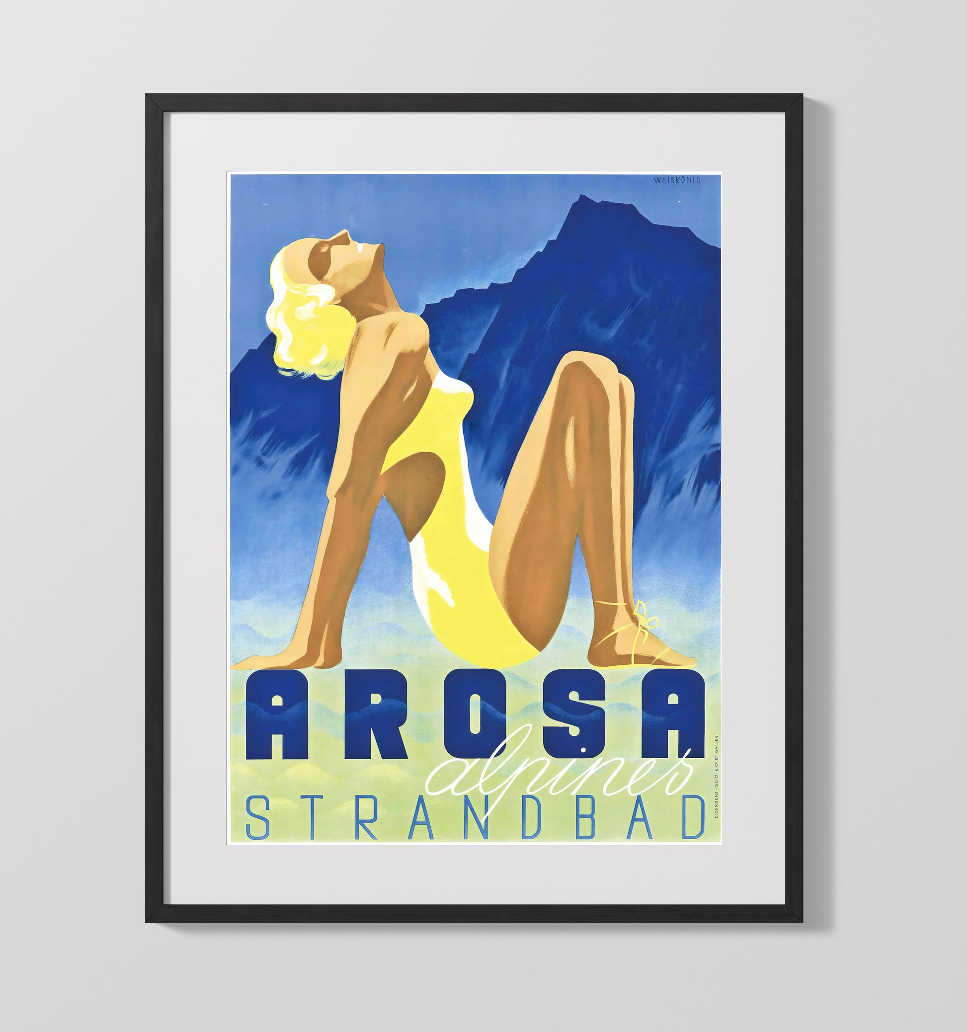 Arosa Strandbad Vintage Travel Print 16x20 Gallery Frame travel wall art print