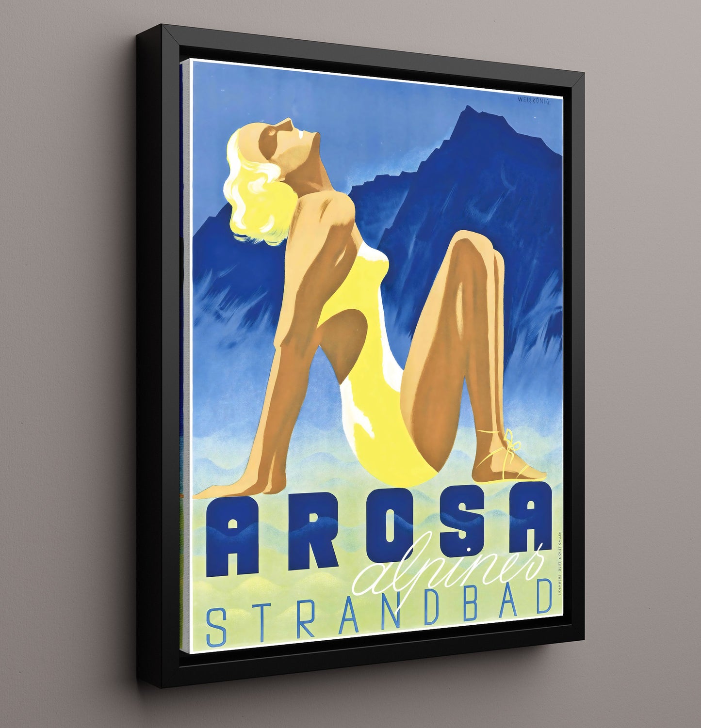 Arosa Strandbad Vintage Travel Print 16x20 Framed Canvas travel wall art print