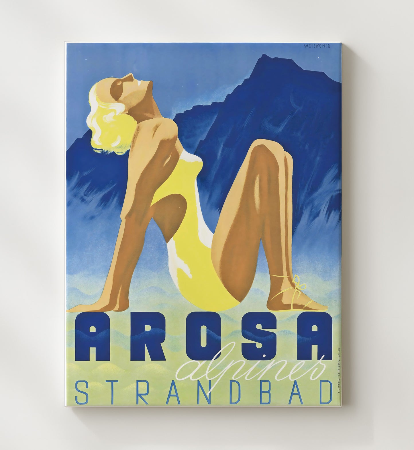 Arosa Strandbad Vintage Travel Print 20x24 Canvas travel wall art print