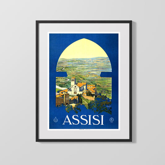 Classic Travel Poster - Assisi - Basilica and Valley View