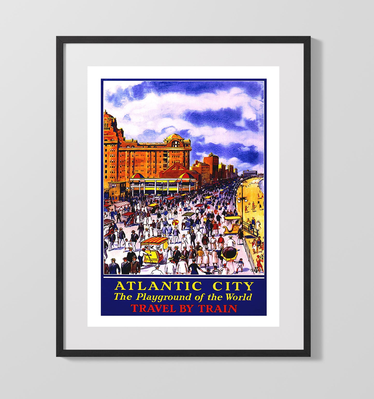 Atlantic City Playground of the World Vintage Travel Print 16x20 Gallery Frame travel wall art print