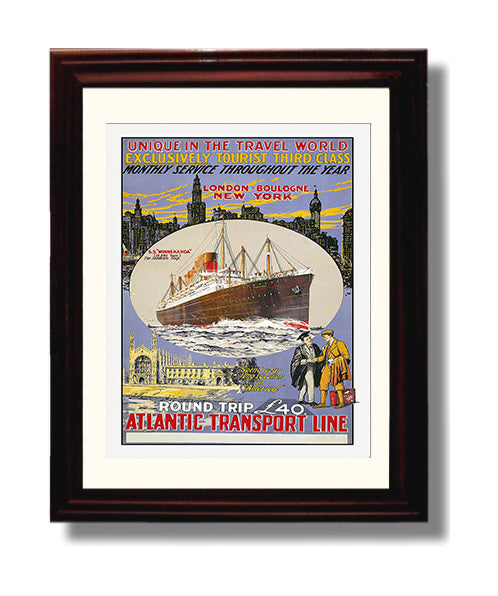 Atlantic Transport Ocean Liner to New York Vintage Travel Print 8x10 Beveled Frame travel wall art print