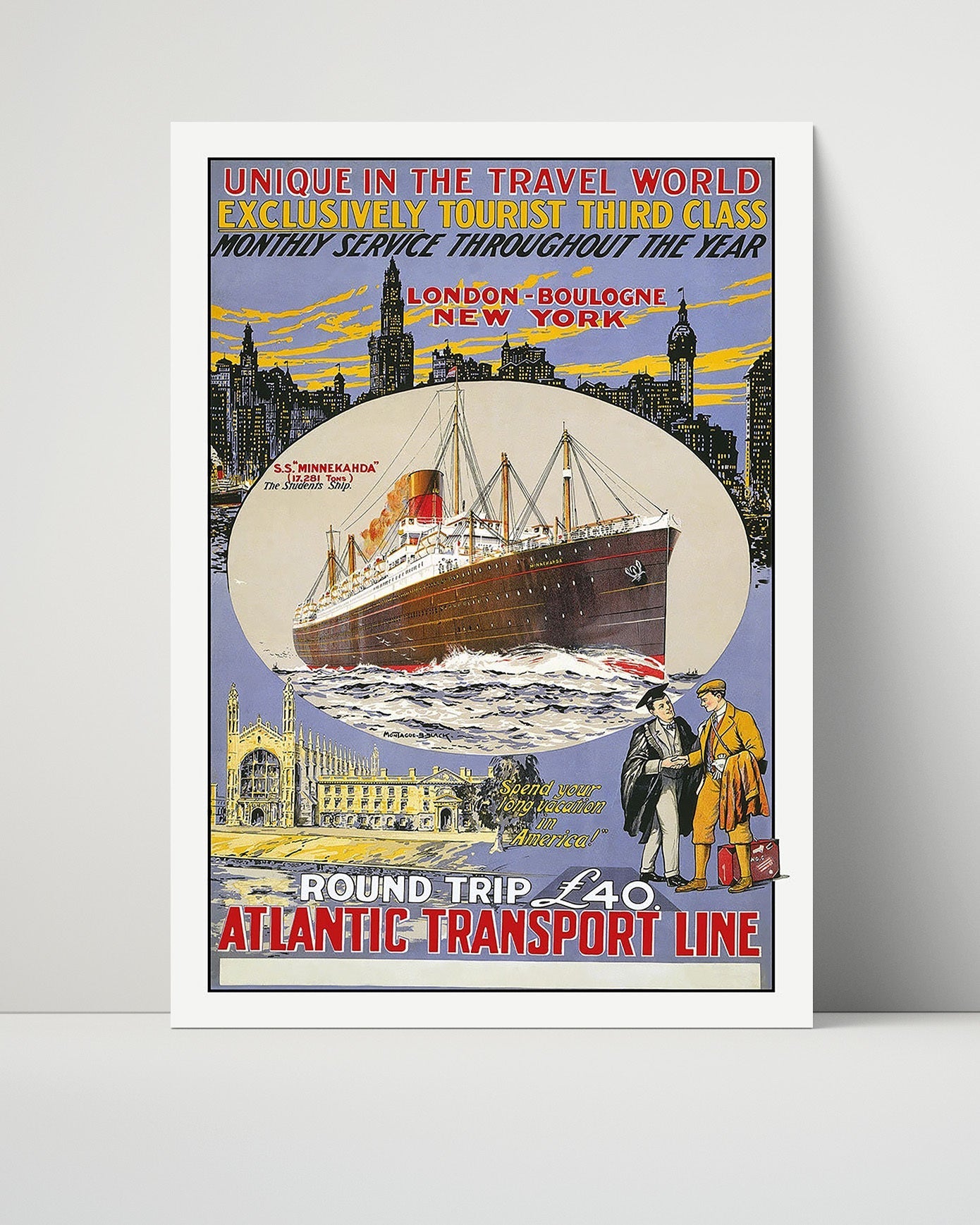 Classic Travel Unframed Poster -  Atlantic Transport - Ocean Liner to New York