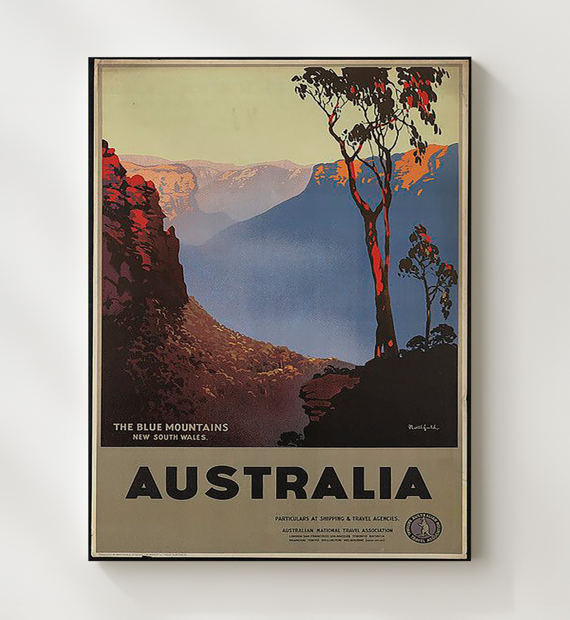 Australia Blue Mountains Vintage Travel Print 20x24 Canvas travel wall art print
