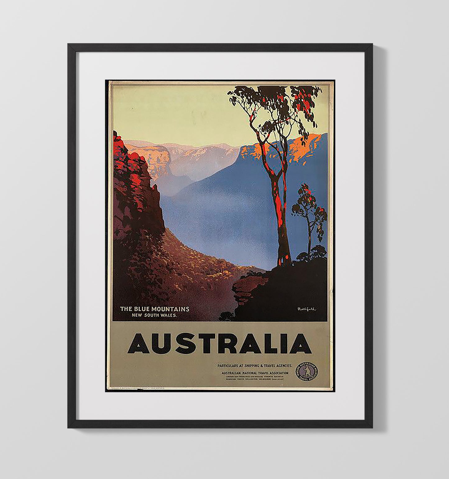 Australia Blue Mountains Vintage Travel Print 16x20 Gallery Frame travel wall art print