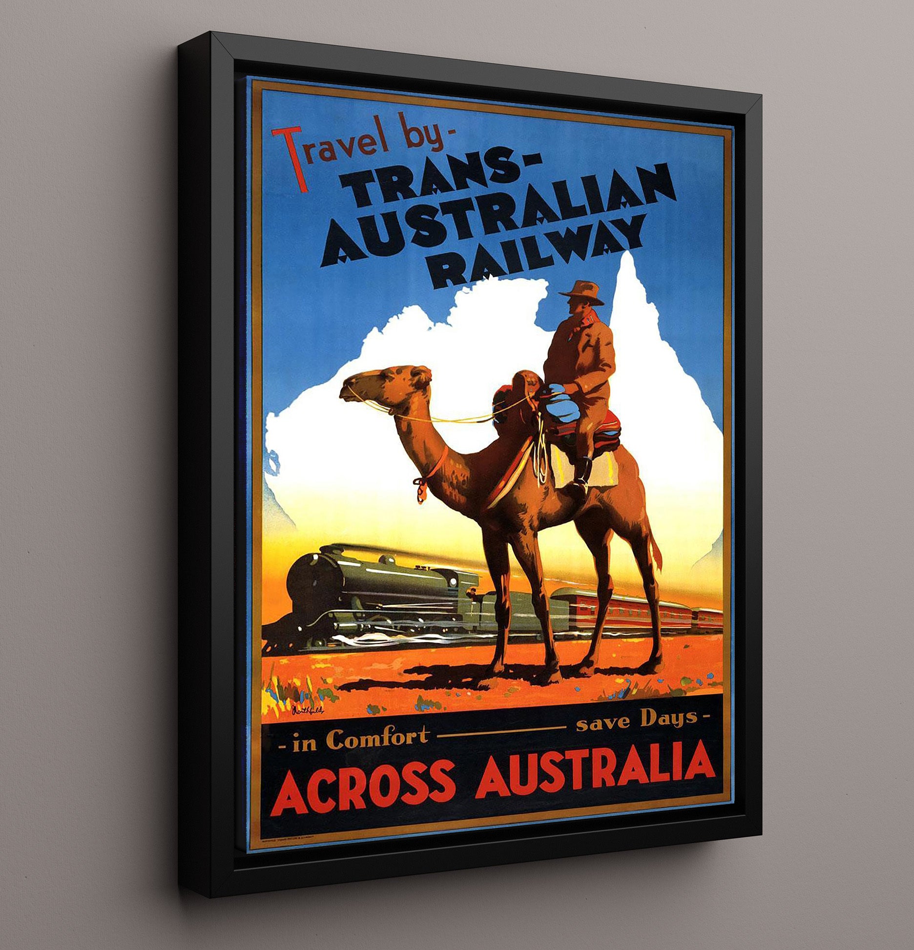 Australia Camel Railway Journey Vintage Travel Print 16x20 Framed Canvas travel wall art print