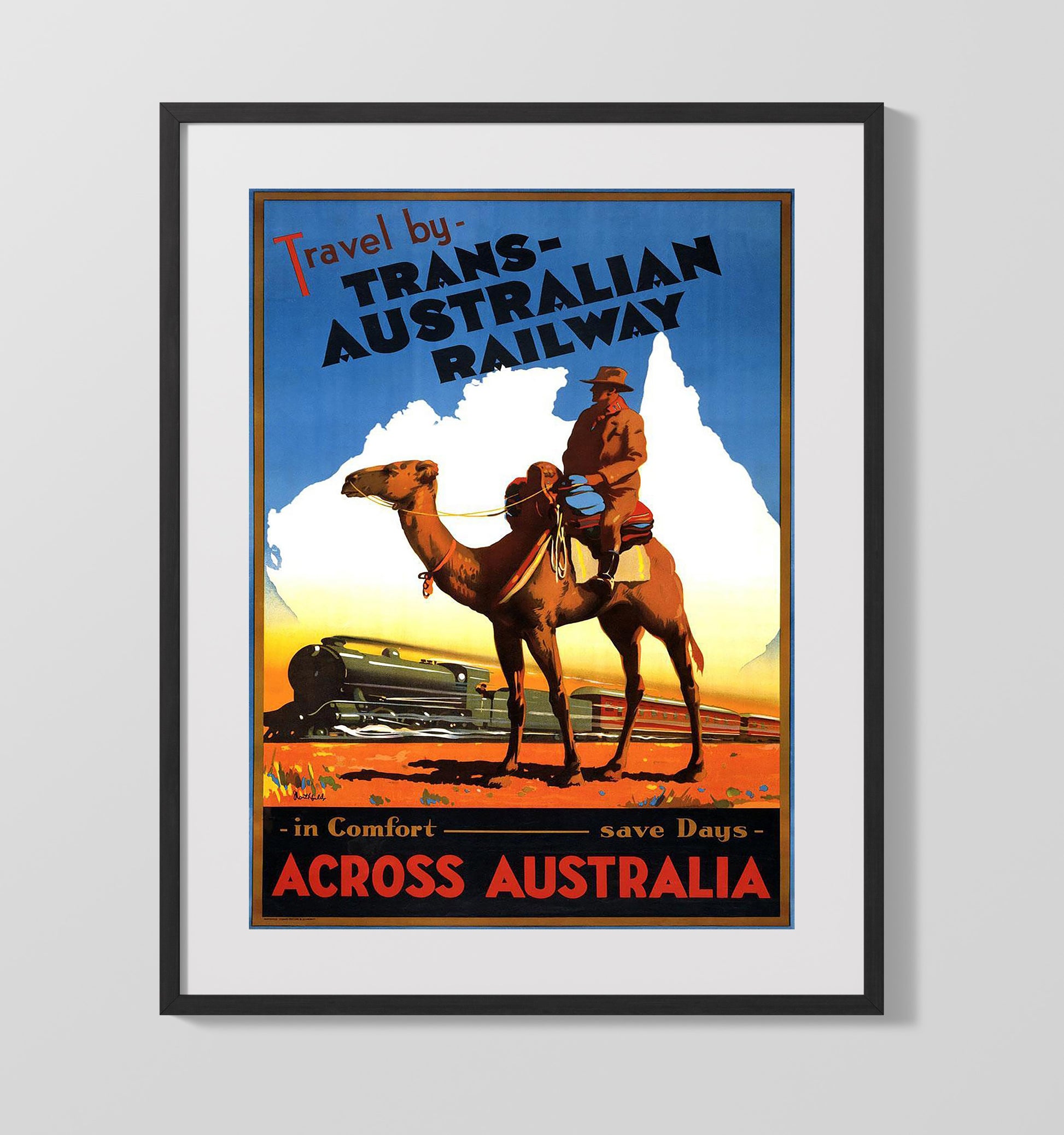 Australia Camel Railway Journey Vintage Travel Print 16x20 Gallery Frame travel wall art print