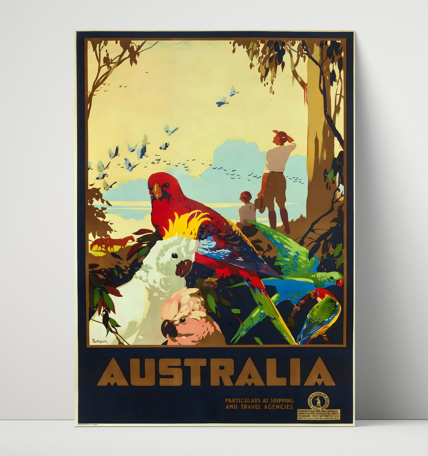 Australia Exotic Birds Vintage Travel Print 16x20 Unframed Print travel wall art print