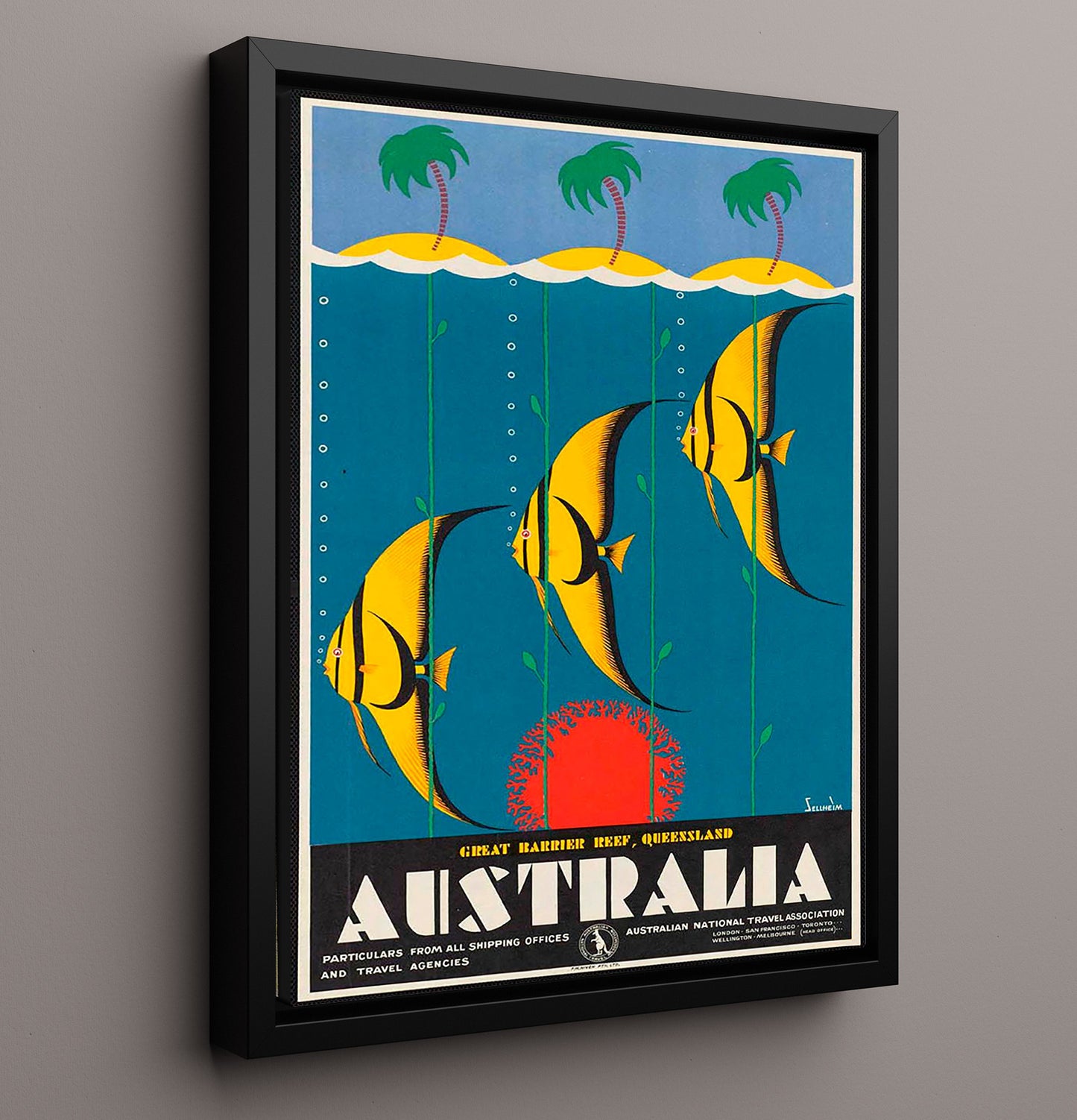 Australia Great Barrier Reef Vintage Travel Print 16x20 Framed Canvas travel wall art print