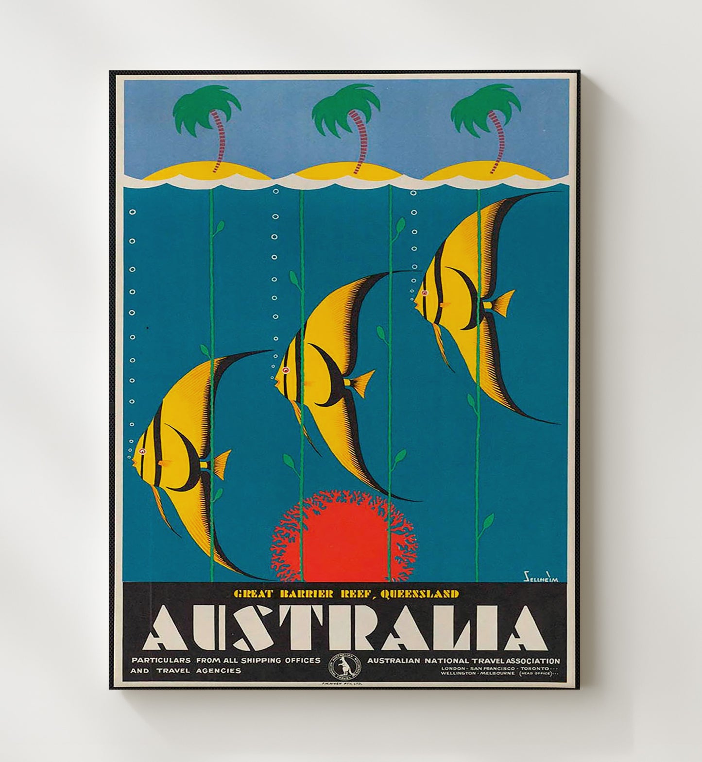 Australia Great Barrier Reef Vintage Travel Print 20x24 Canvas travel wall art print