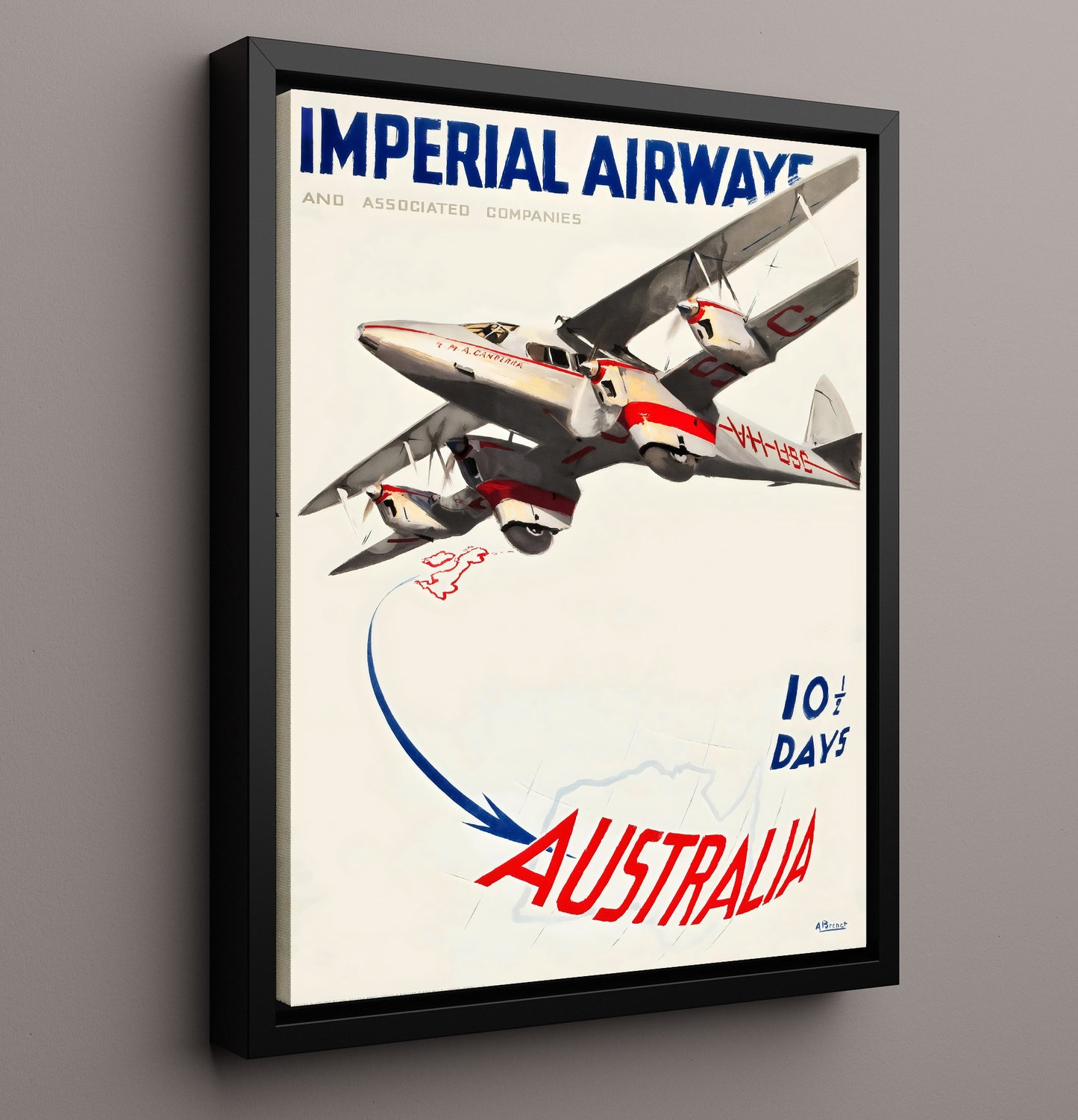 Australia Imperial Airways Vintage Travel Print 16x20 Framed Canvas travel wall art print