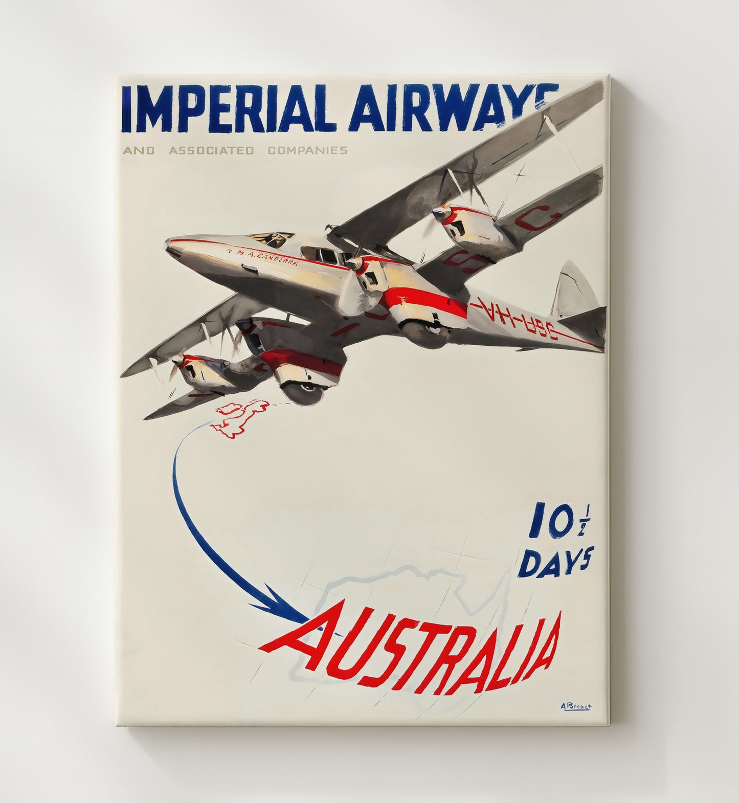 Australia Imperial Airways Vintage Travel Print 20x24 Canvas travel wall art print