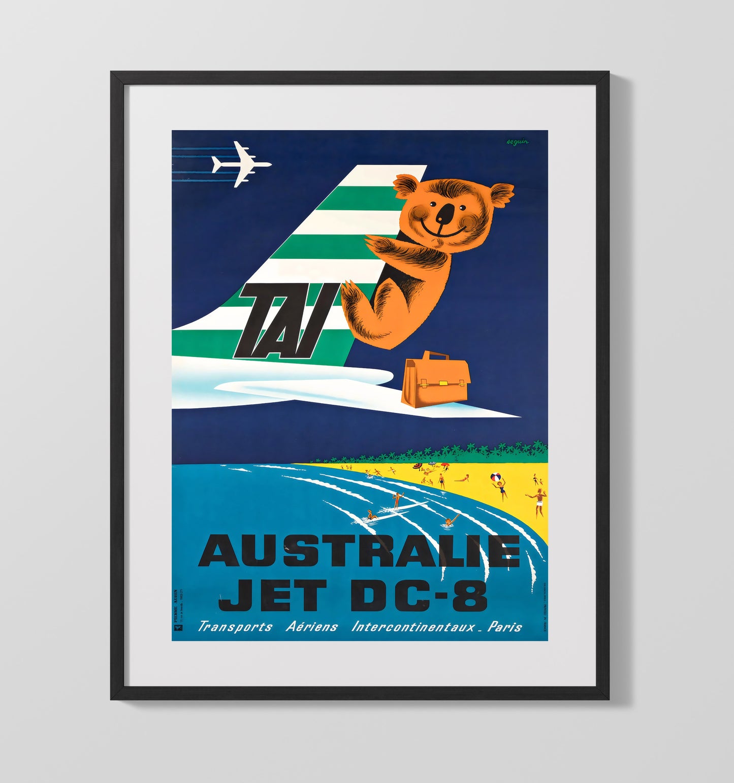 Australia Jet DC 8 Vintage Travel Print 16x20 Gallery Frame travel wall art print