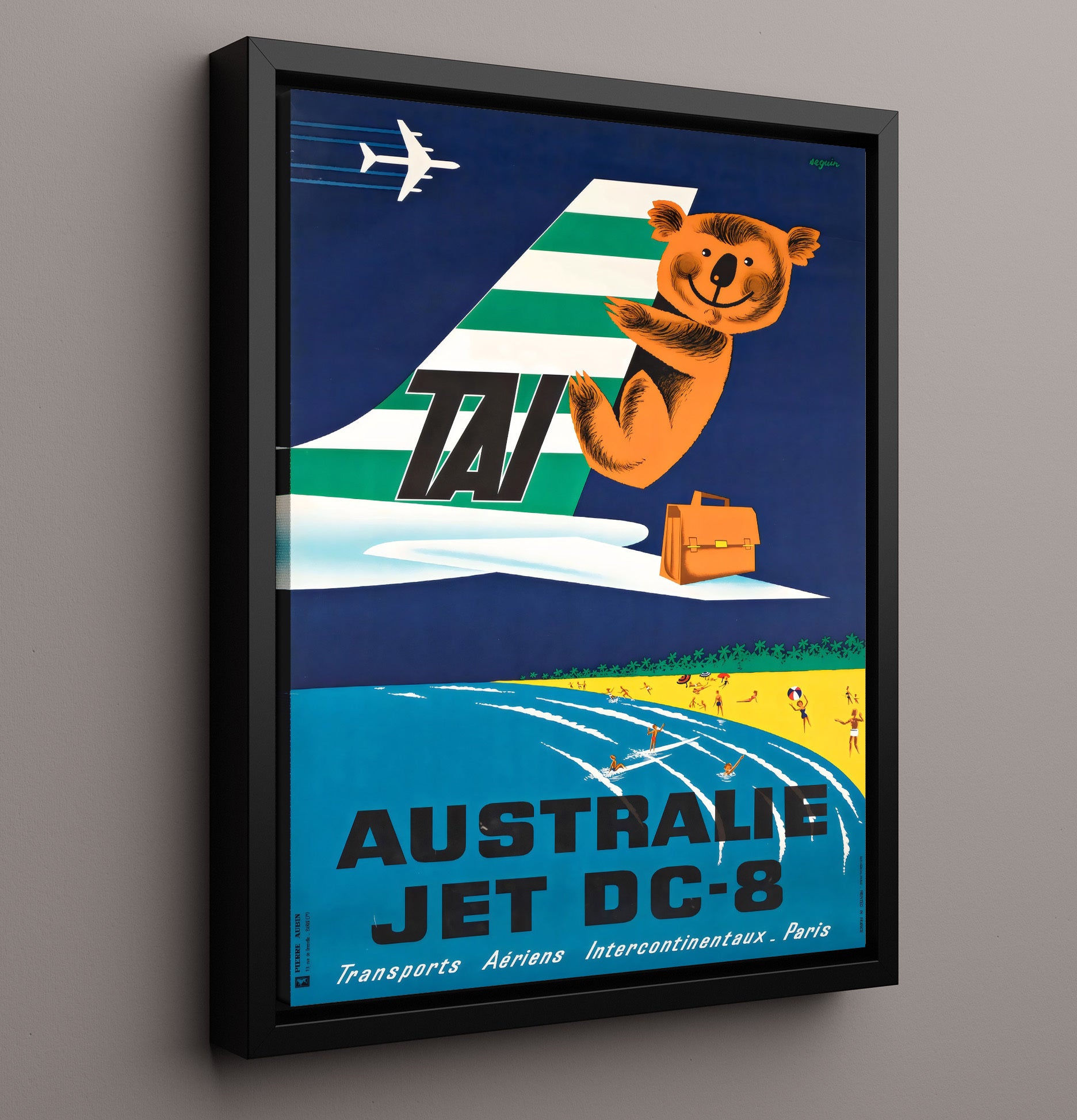Australia Jet DC 8 Vintage Travel Print 16x20 Framed Canvas travel wall art print