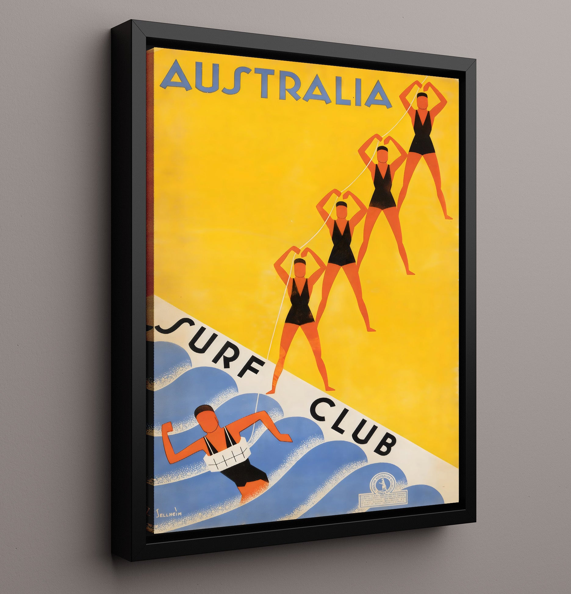 Australia Surf Club Vintage Travel Print 16x20 Framed Canvas travel wall art print