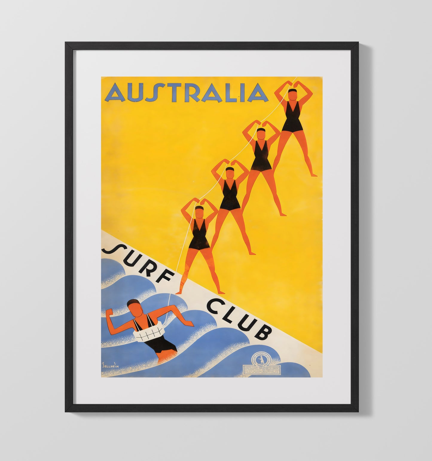 Australia Surf Club Vintage Travel Print 16x20 Gallery Frame travel wall art print