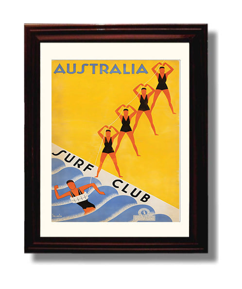 Australia Surf Club Vintage Travel Print 8x10 Beveled Frame travel wall art print