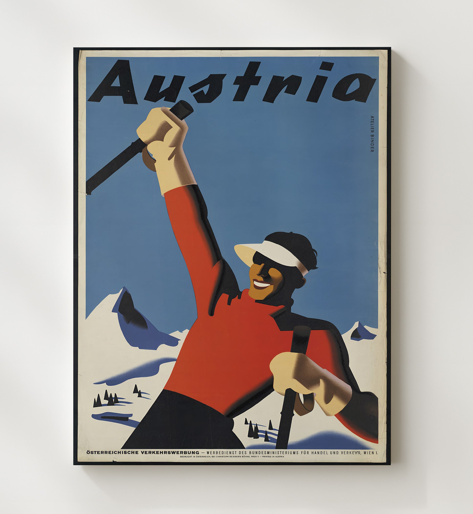 Austria Alpine Skiing Vintage Travel Print 20x24 Canvas travel wall art print
