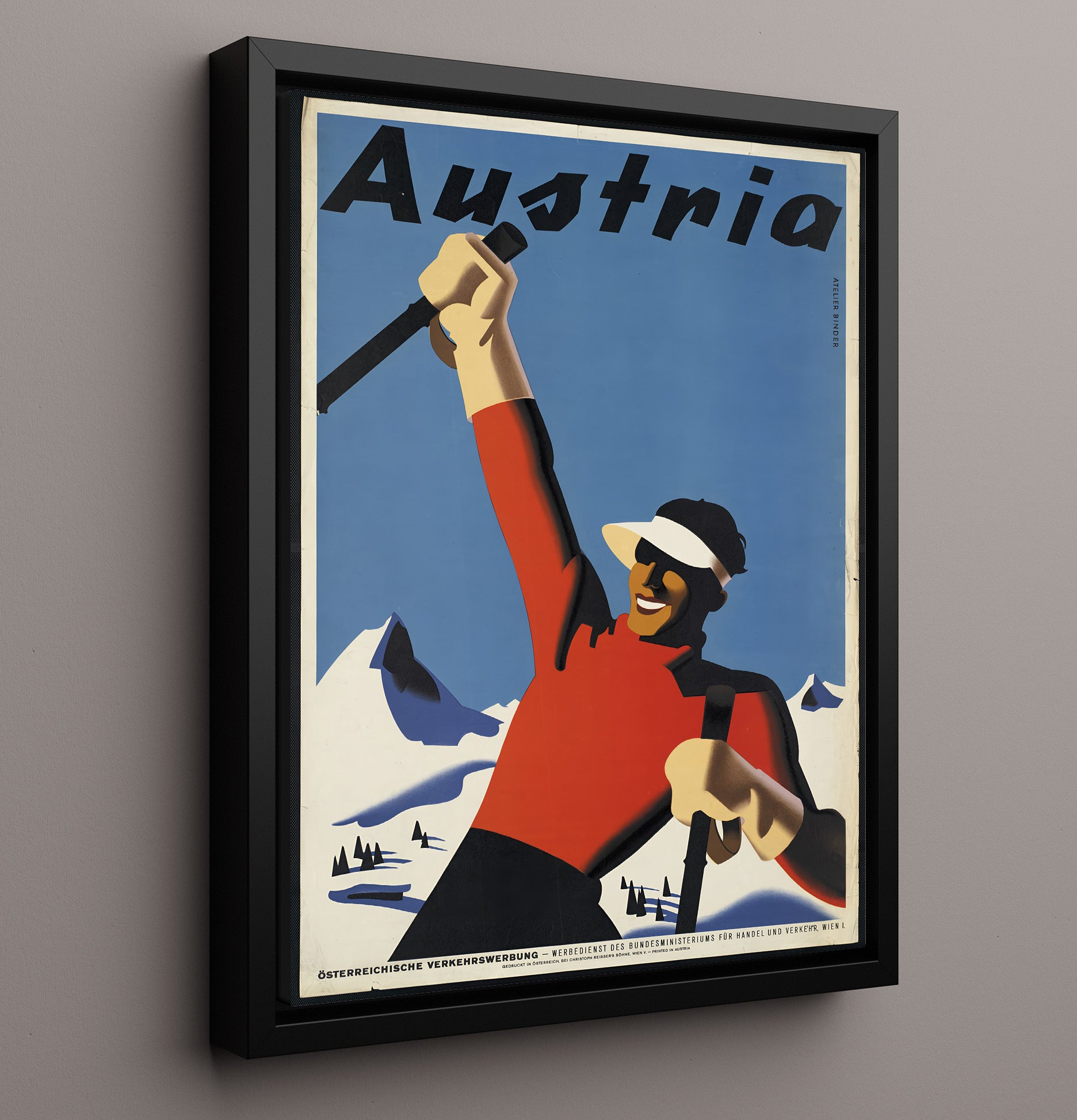 Austria Alpine Skiing Vintage Travel Print 16x20 Framed Canvas travel wall art print