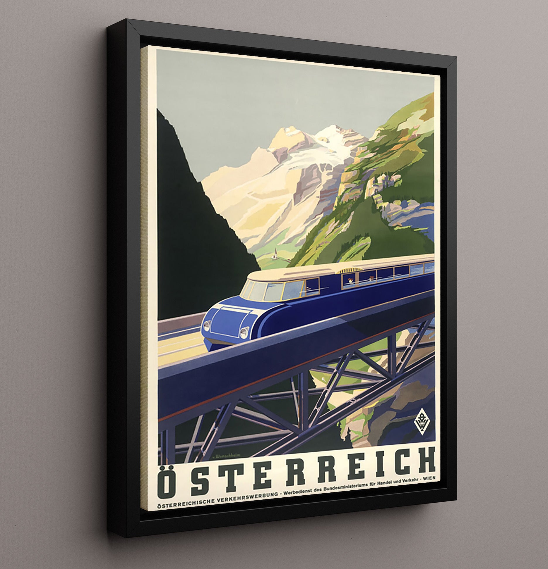 Austria Osterreich Railway Vintage Travel Print 16x20 Framed Canvas travel wall art print