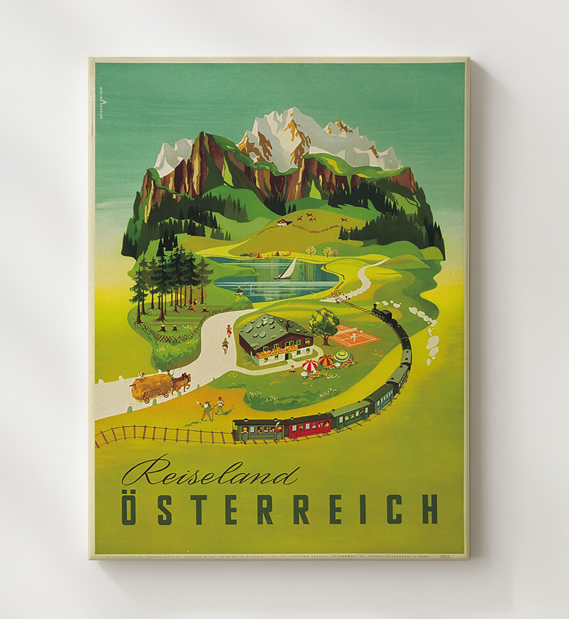 Austria Reiseland Osterreich Vintage Travel Print 20x24 Canvas travel wall art print
