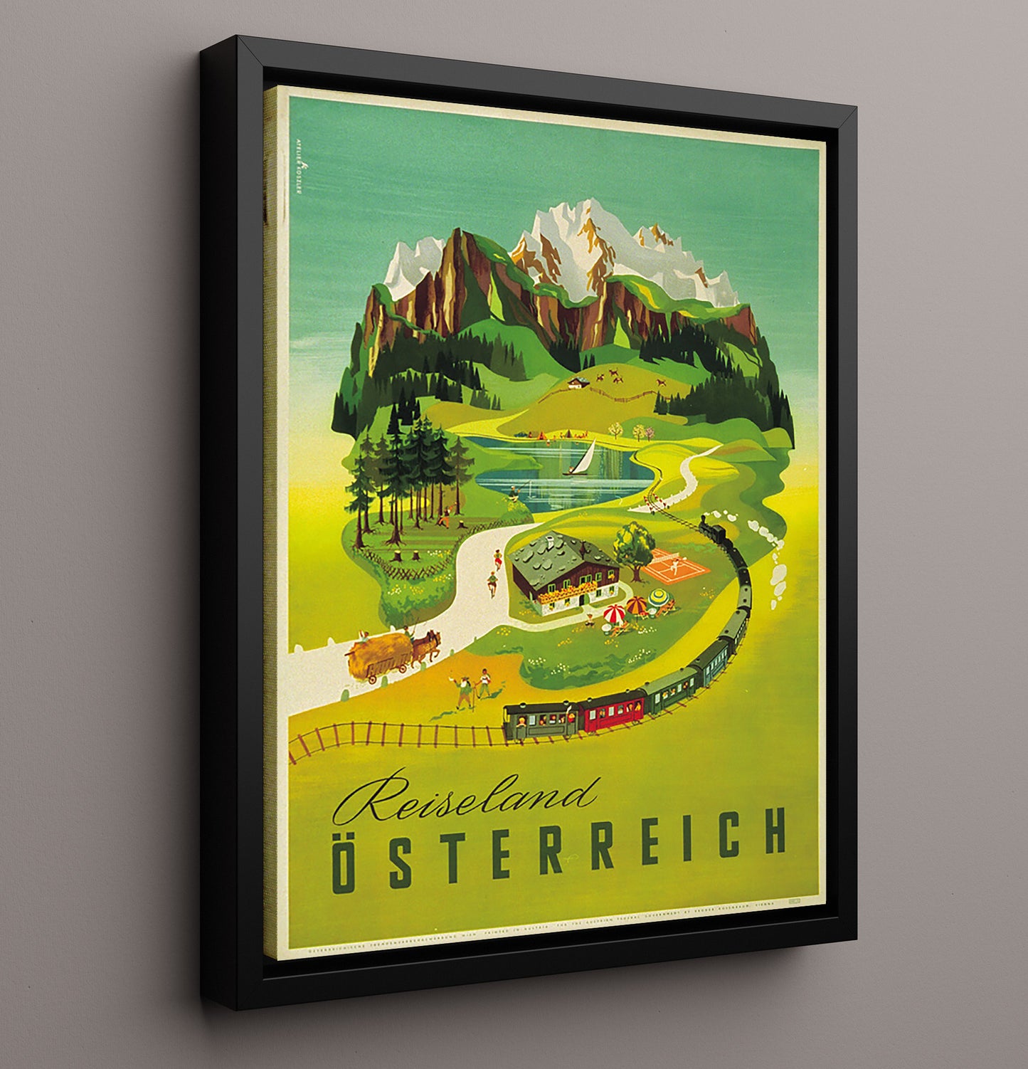 Austria Reiseland Osterreich Vintage Travel Print 16x20 Framed Canvas travel wall art print