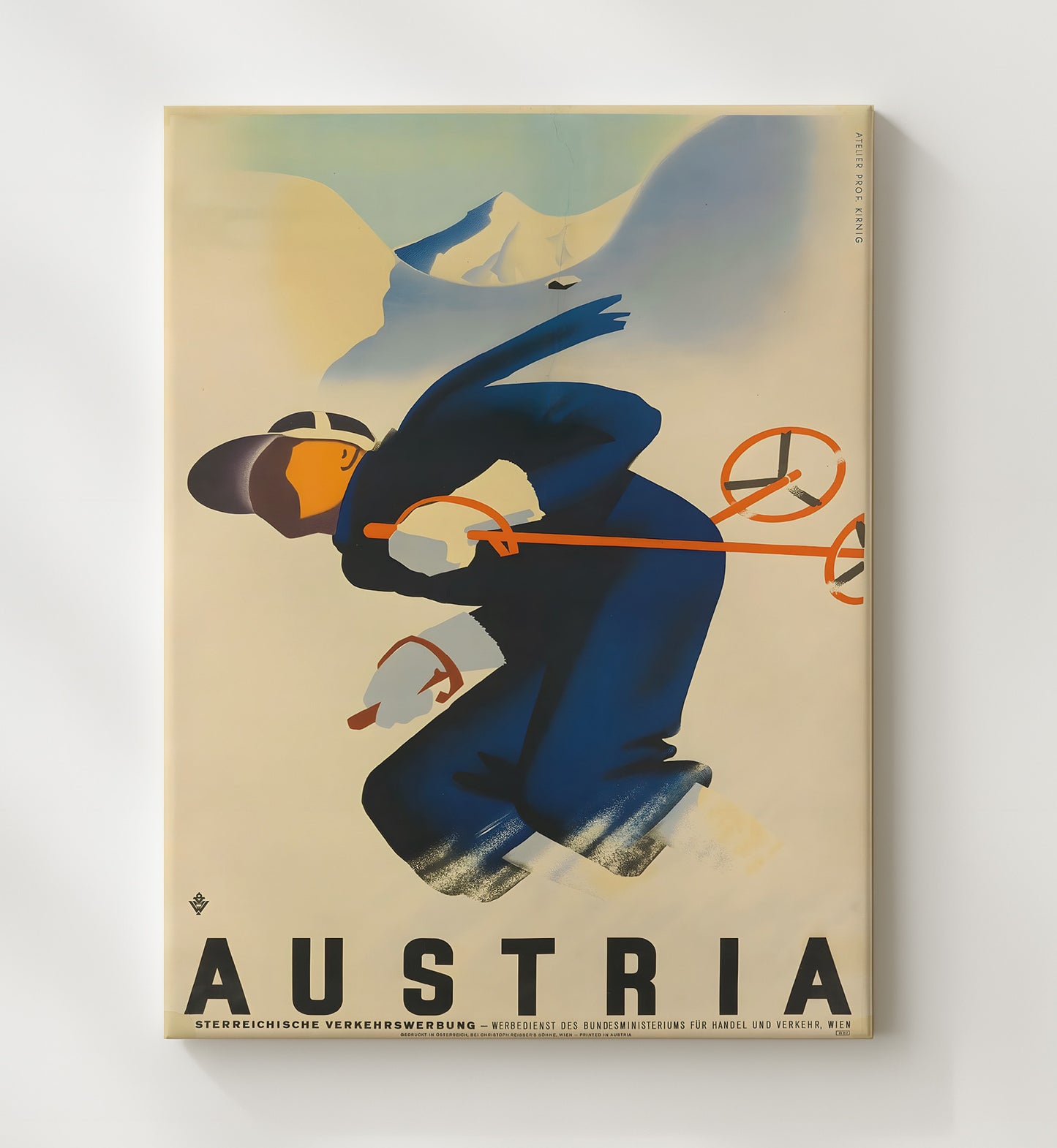 Austria Skier Vintage Travel Print 20x24 Canvas travel wall art print