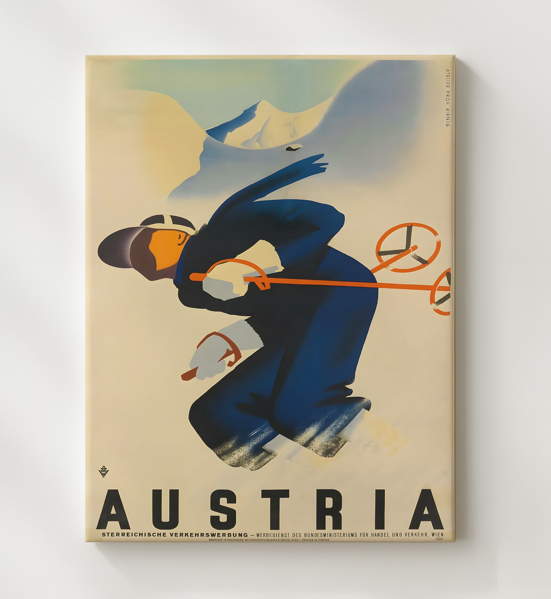 Austria Skier Vintage Travel Print 20x24 Canvas travel wall art print