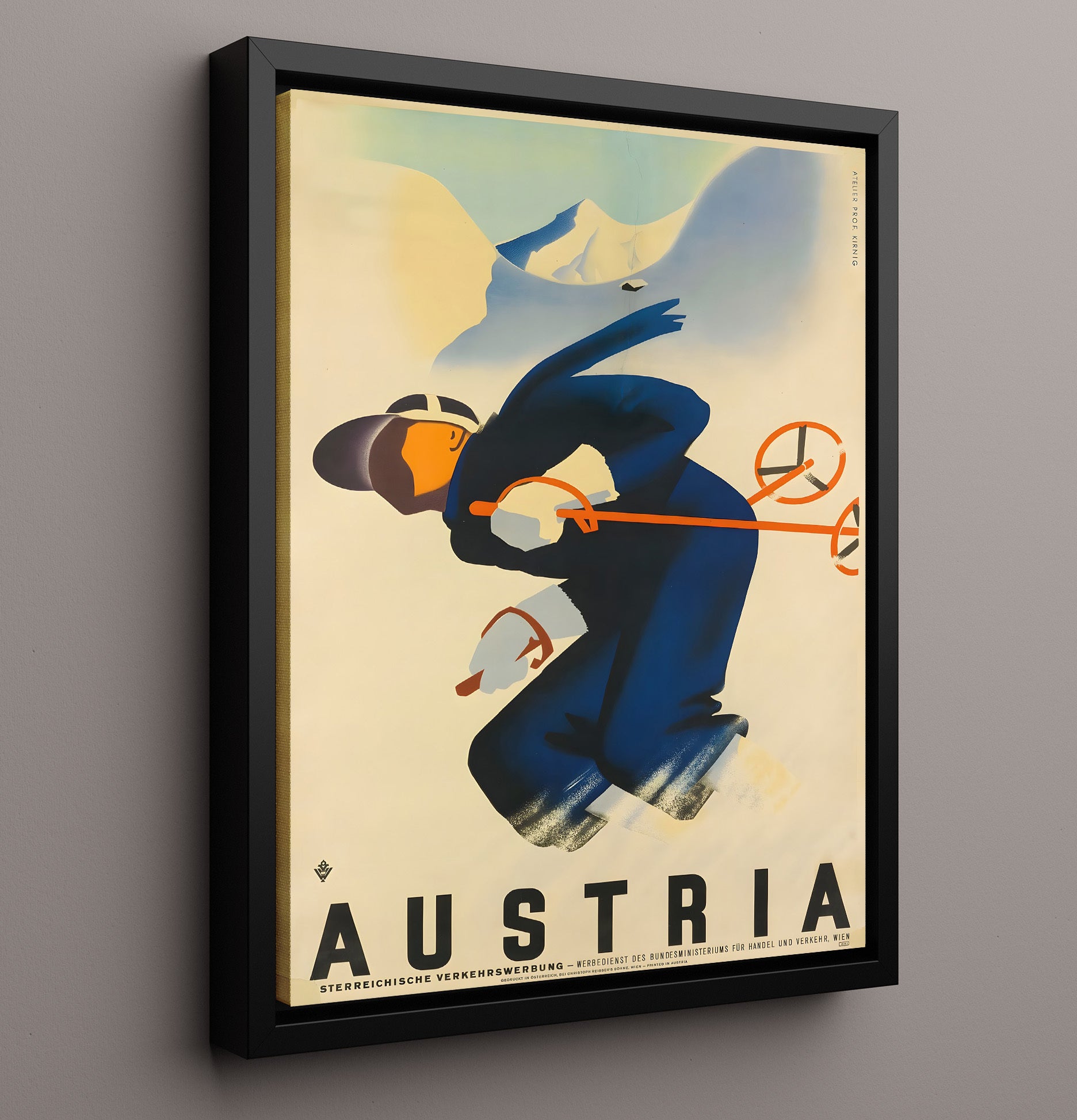 Austria Skier Vintage Travel Print 16x20 Framed Canvas travel wall art print