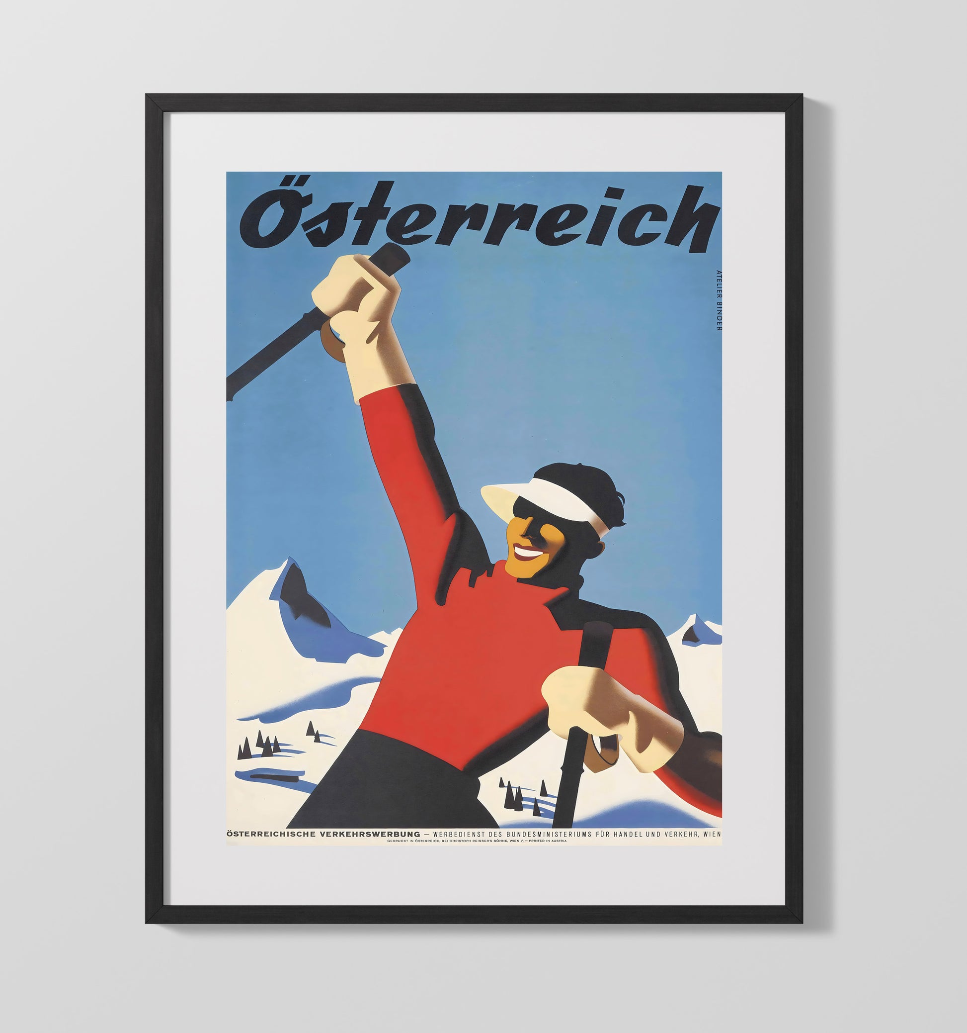 Austria Skiing Alps Vintage Travel Print 16x20 Gallery Frame travel wall art print