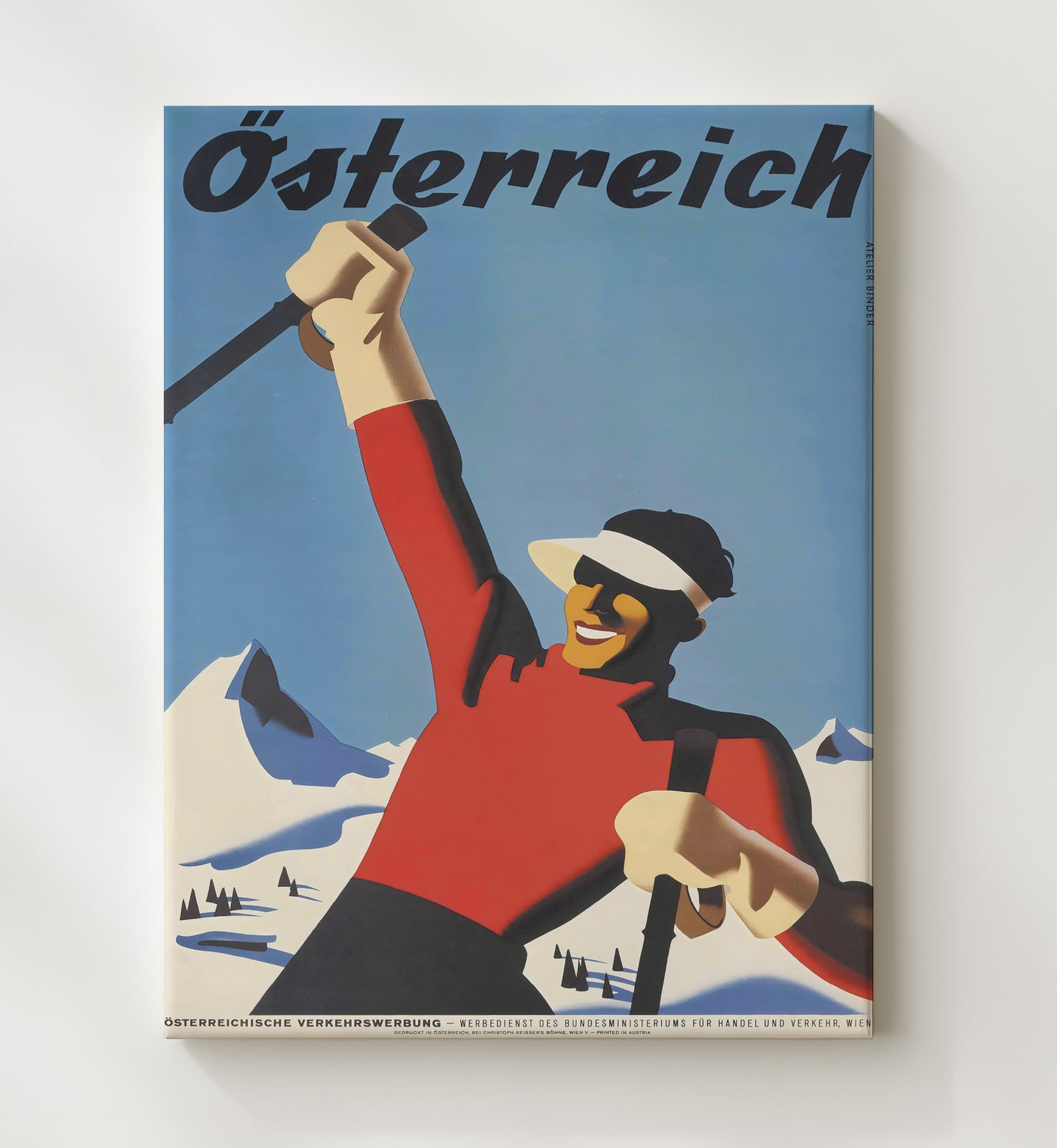 Austria Skiing Alps Vintage Travel Print 20x24 Canvas travel wall art print