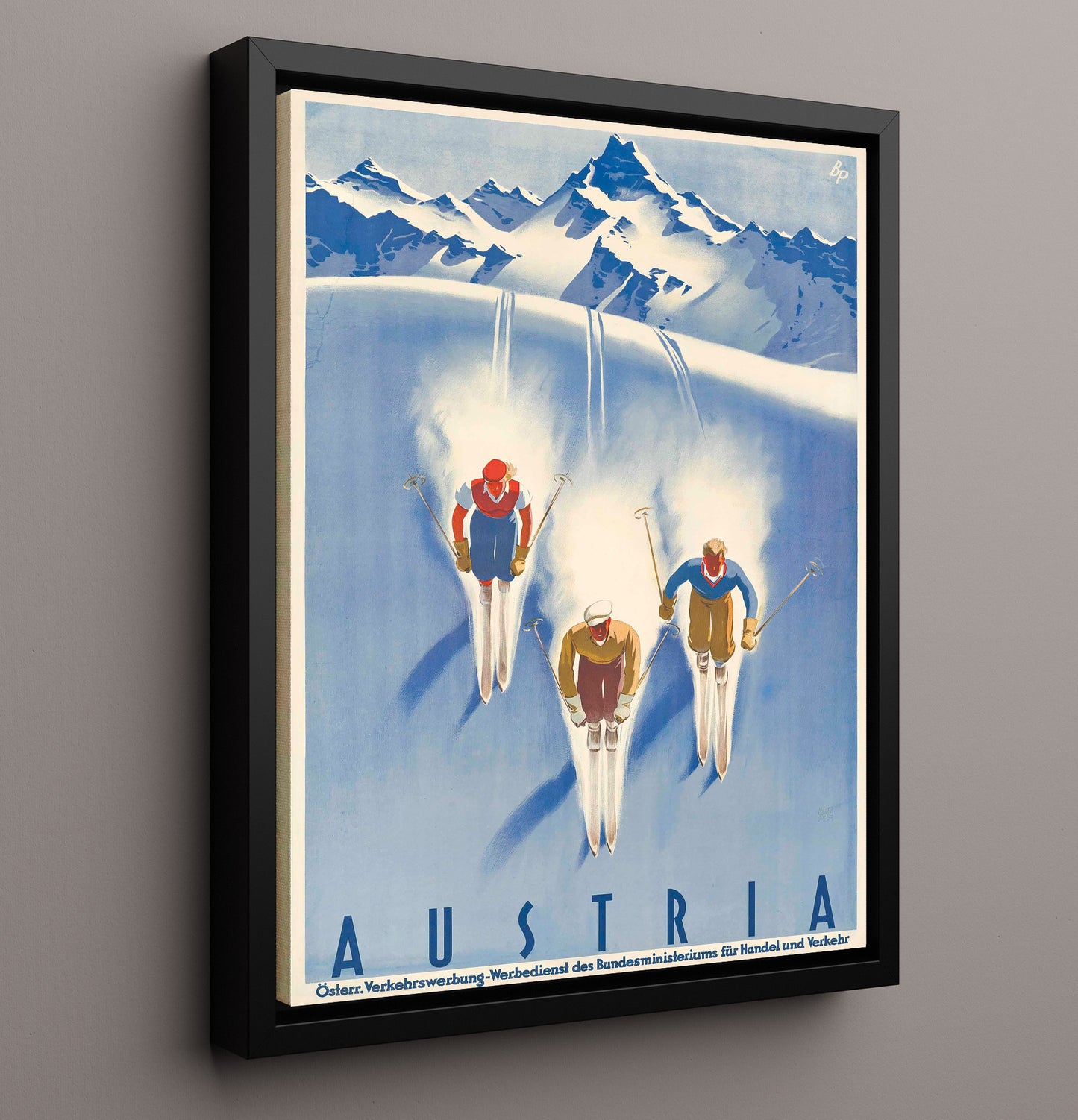 Austria Skiing Trio Vintage Travel Print 16x20 Framed Canvas travel wall art print