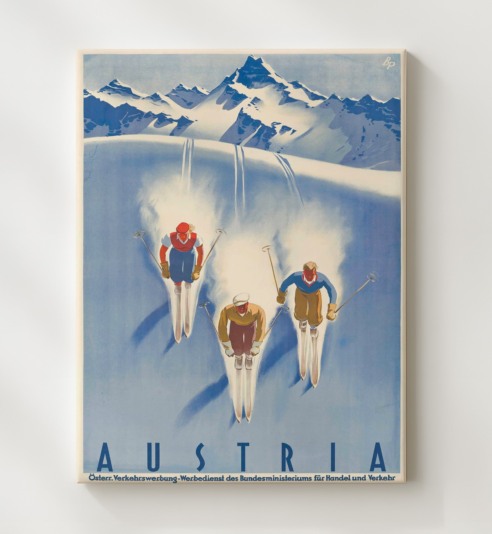 Austria Skiing Trio Vintage Travel Print 20x24 Canvas travel wall art print
