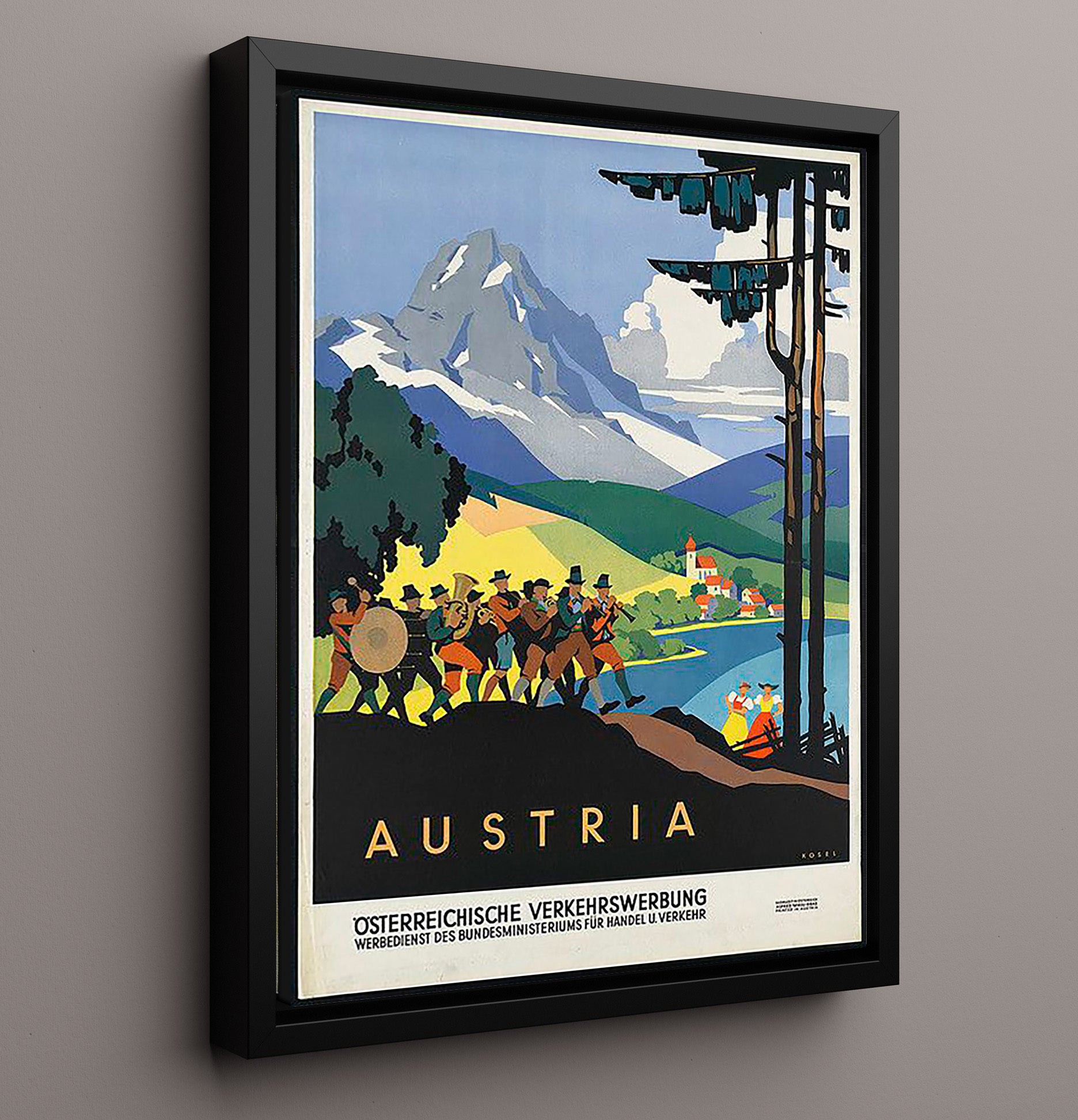 Austria Traditional Parade Vintage Travel Print 16x20 Framed Canvas travel wall art print