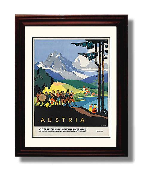 Austria Traditional Parade Vintage Travel Print 8x10 Beveled Frame travel wall art print