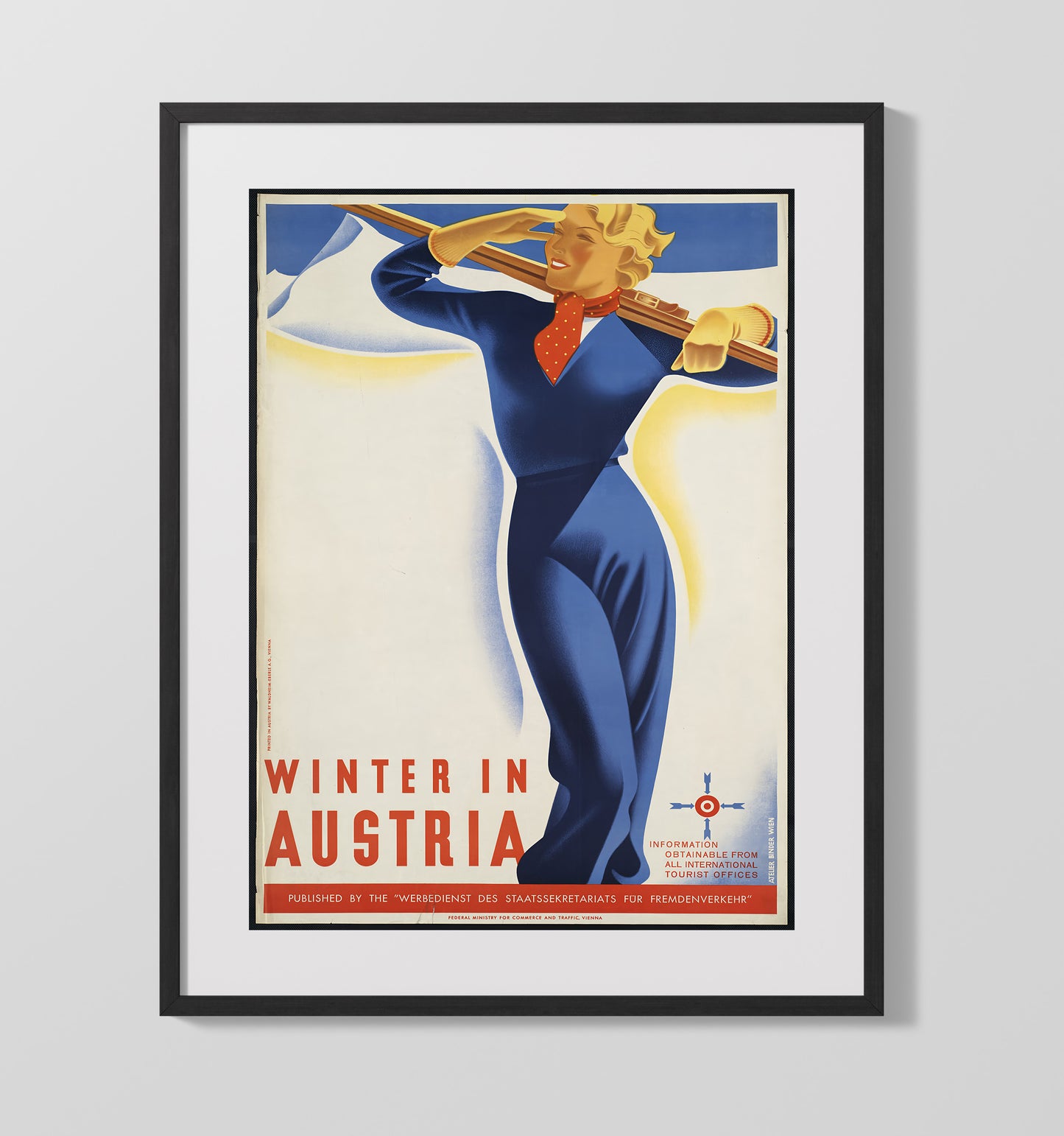 Austria Winter Sports Vintage Travel Print 16x20 Gallery Frame travel wall art print