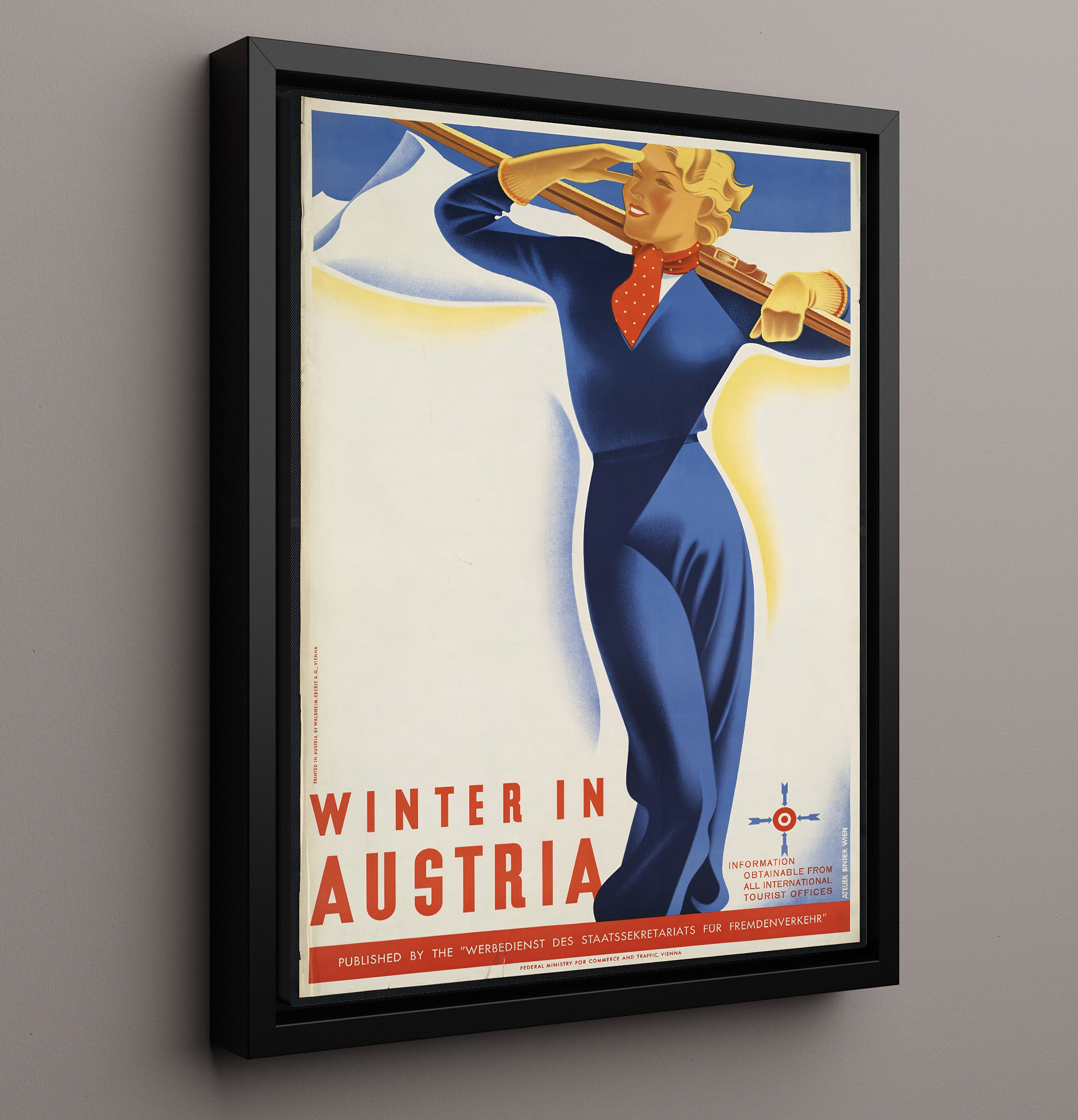 Austria Winter Sports Vintage Travel Print 16x20 Framed Canvas travel wall art print