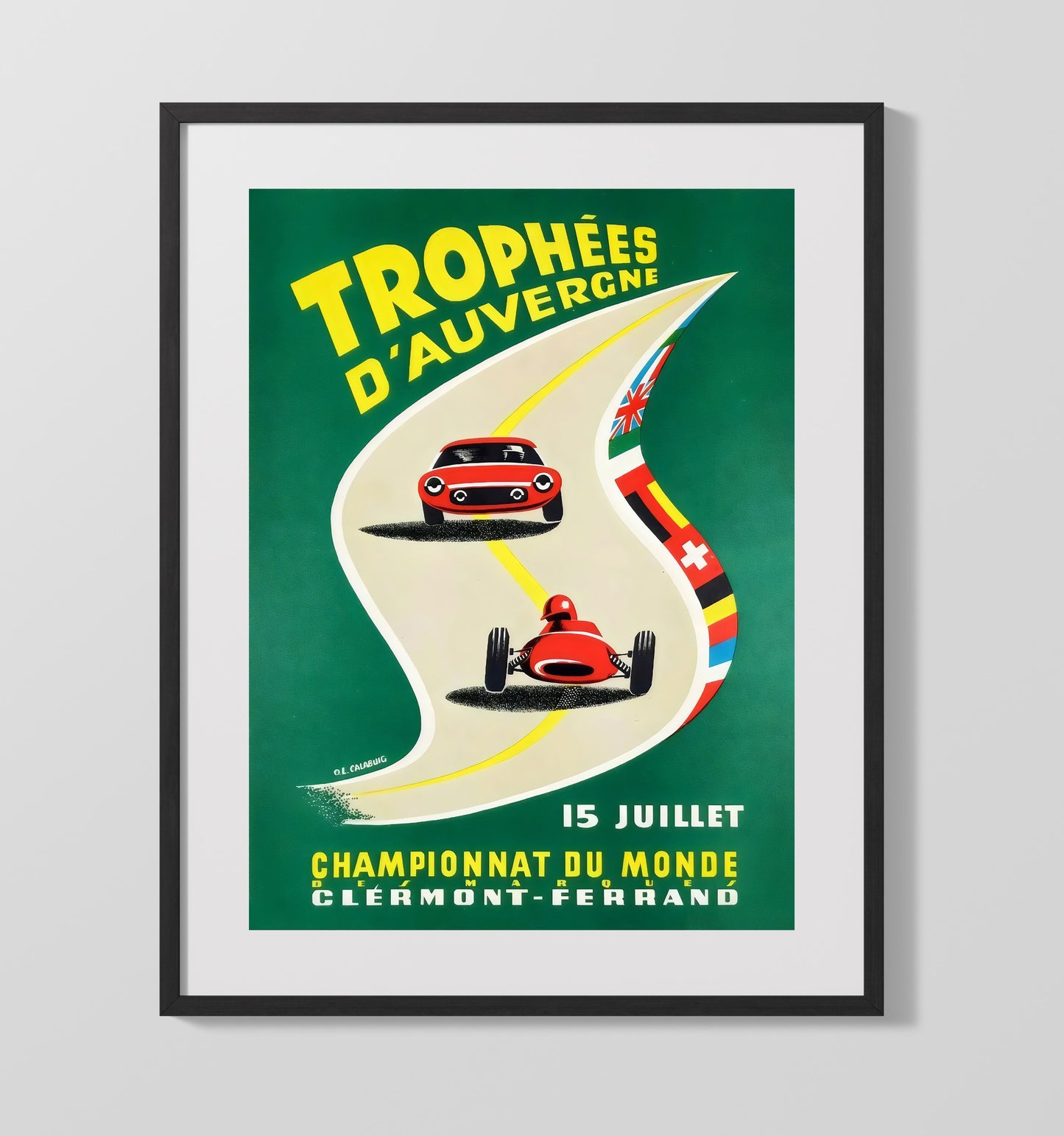 Auvergne France Vintage Travel Print 16x20 Gallery Frame travel wall art print