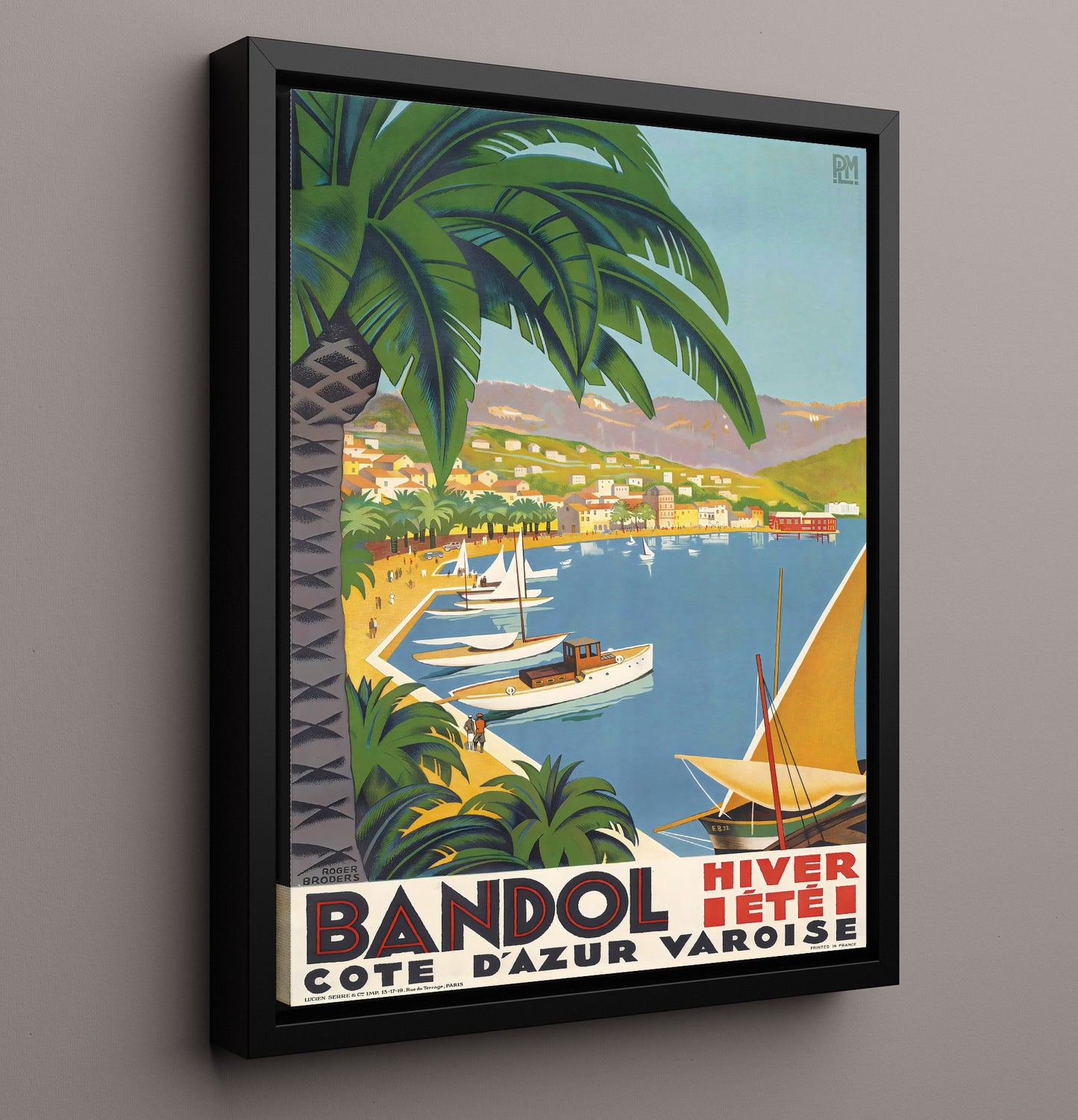 Bandol Cote dAzur Vintage Travel Print 16x20 Framed Canvas travel wall art print